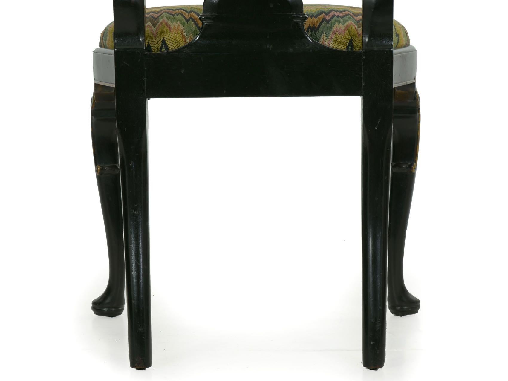 Queen Anne Style Antique Black Lacquer Dining Side Chair, 20th Century 11