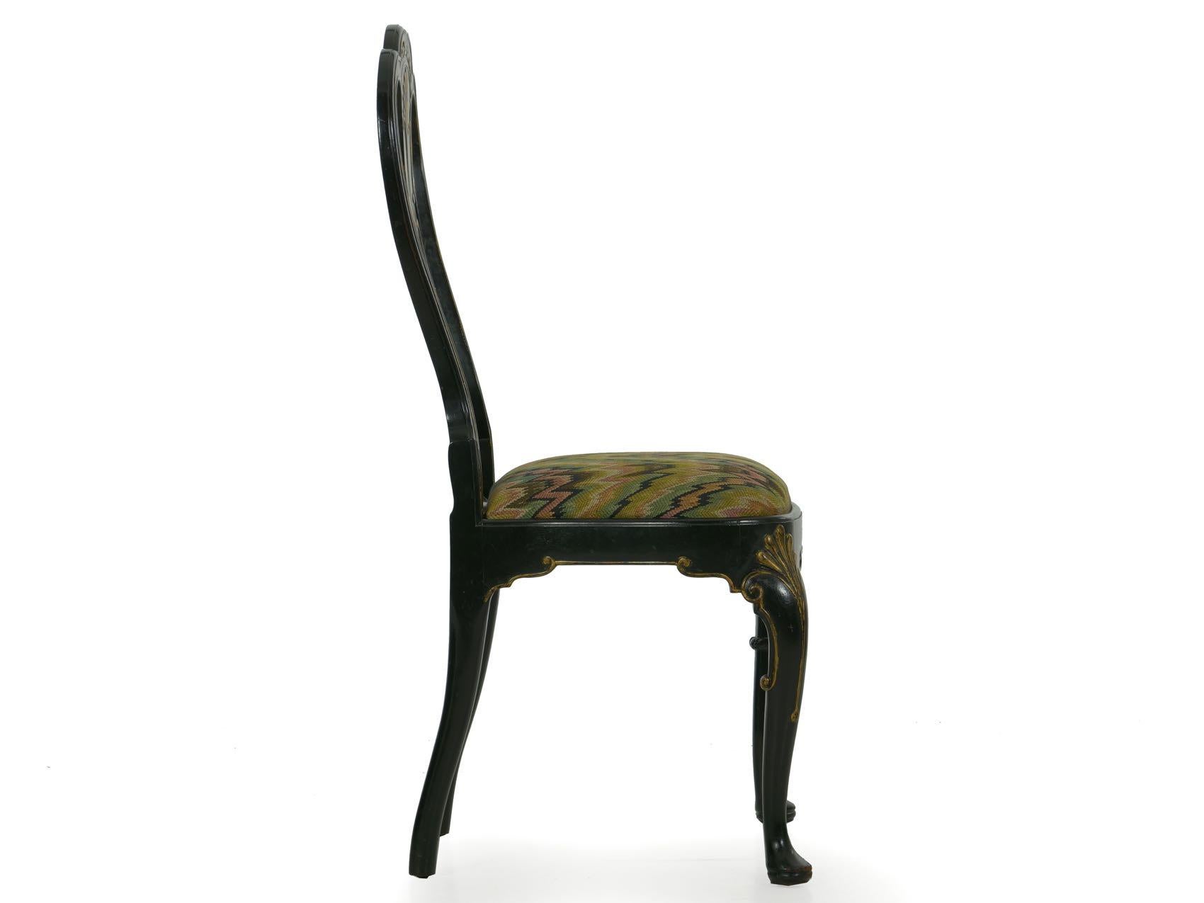 Queen Anne Style Antique Black Lacquer Dining Side Chair, 20th Century 12