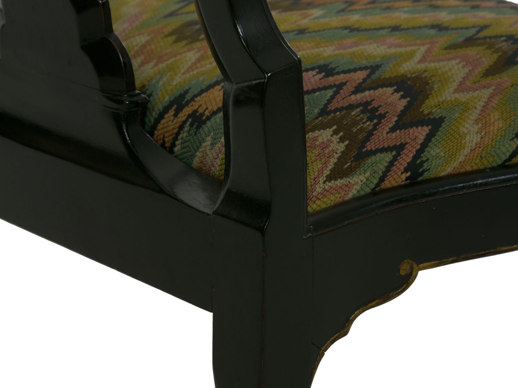 Queen Anne Style Antique Black Lacquer Dining Side Chair, 20th Century 13