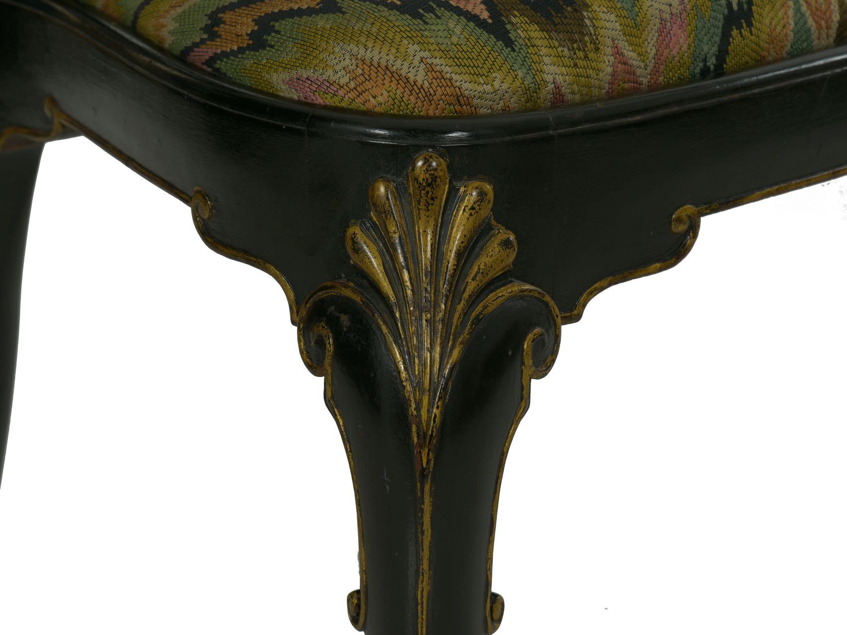 Queen Anne Style Antique Black Lacquer Dining Side Chair, 20th Century 14