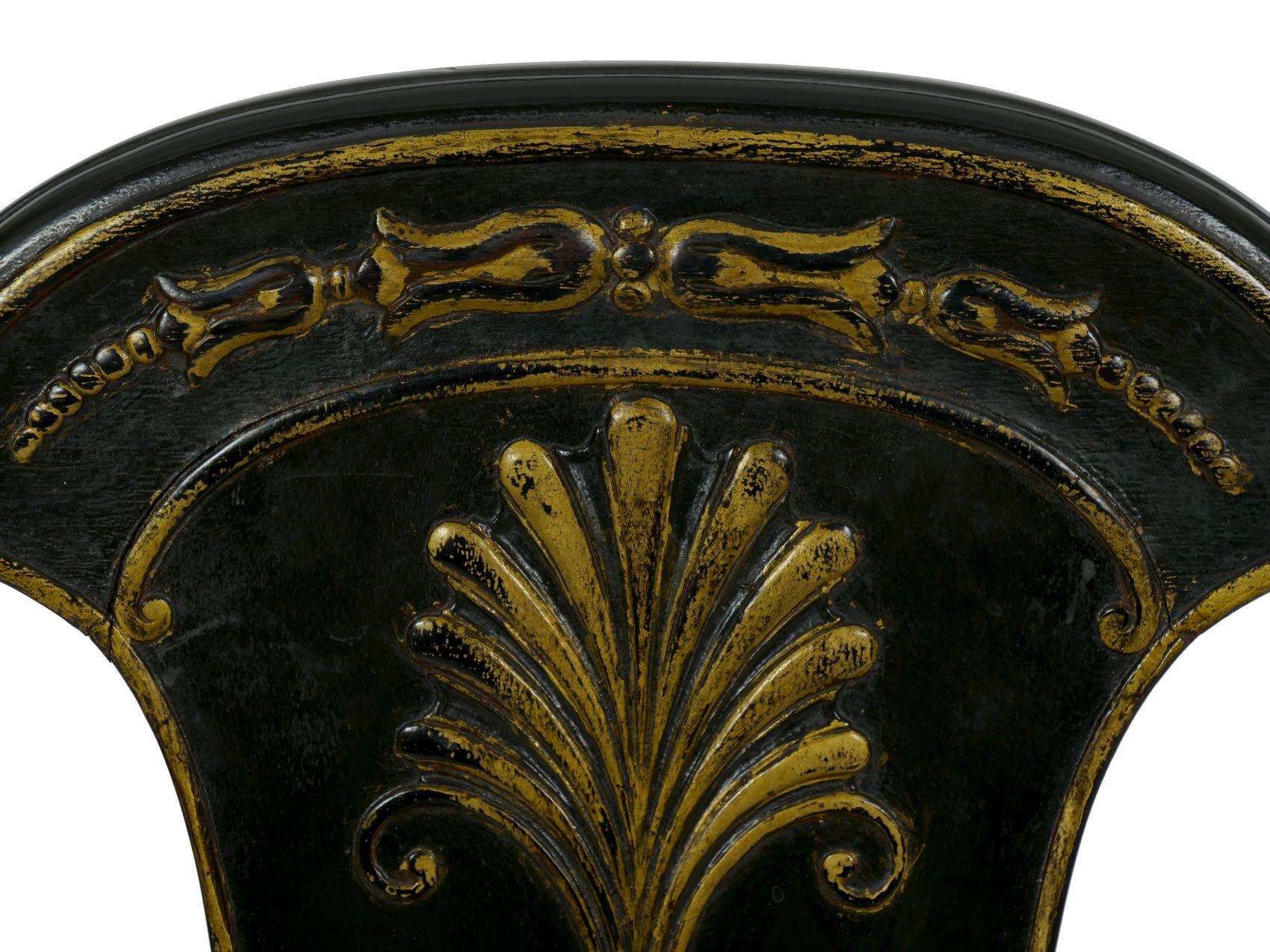 Queen Anne Style Antique Black Lacquer Dining Side Chair, 20th Century In Good Condition In Shippensburg, PA