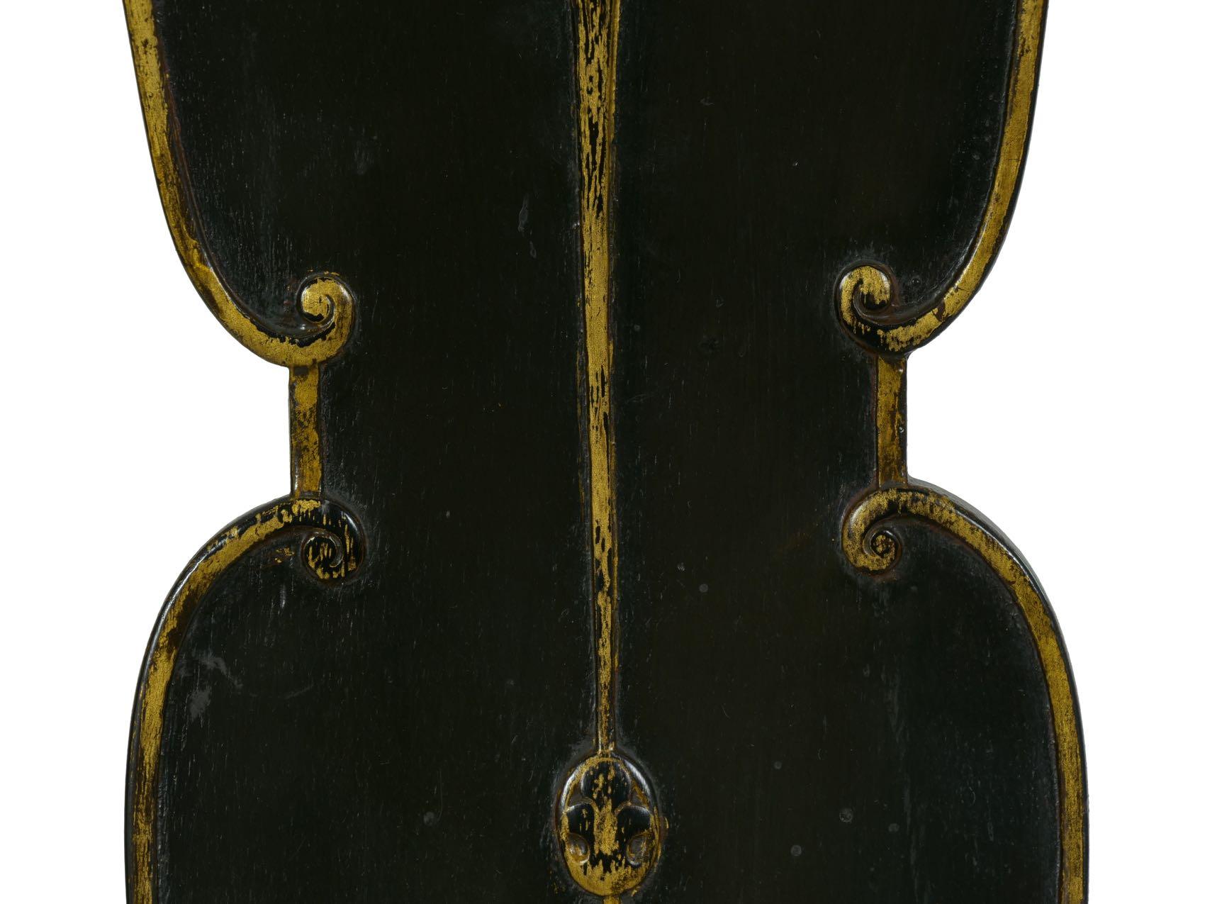 Queen Anne Style Antique Black Lacquer Dining Side Chair, 20th Century 1