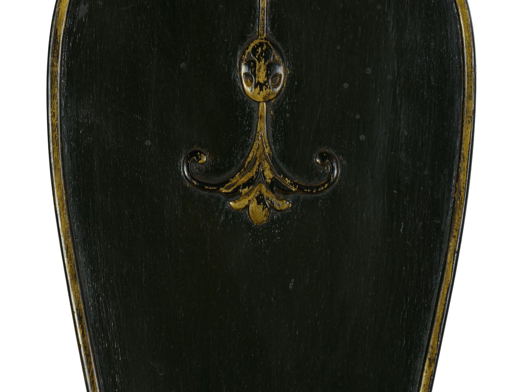 Queen Anne Style Antique Black Lacquer Dining Side Chair, 20th Century 2