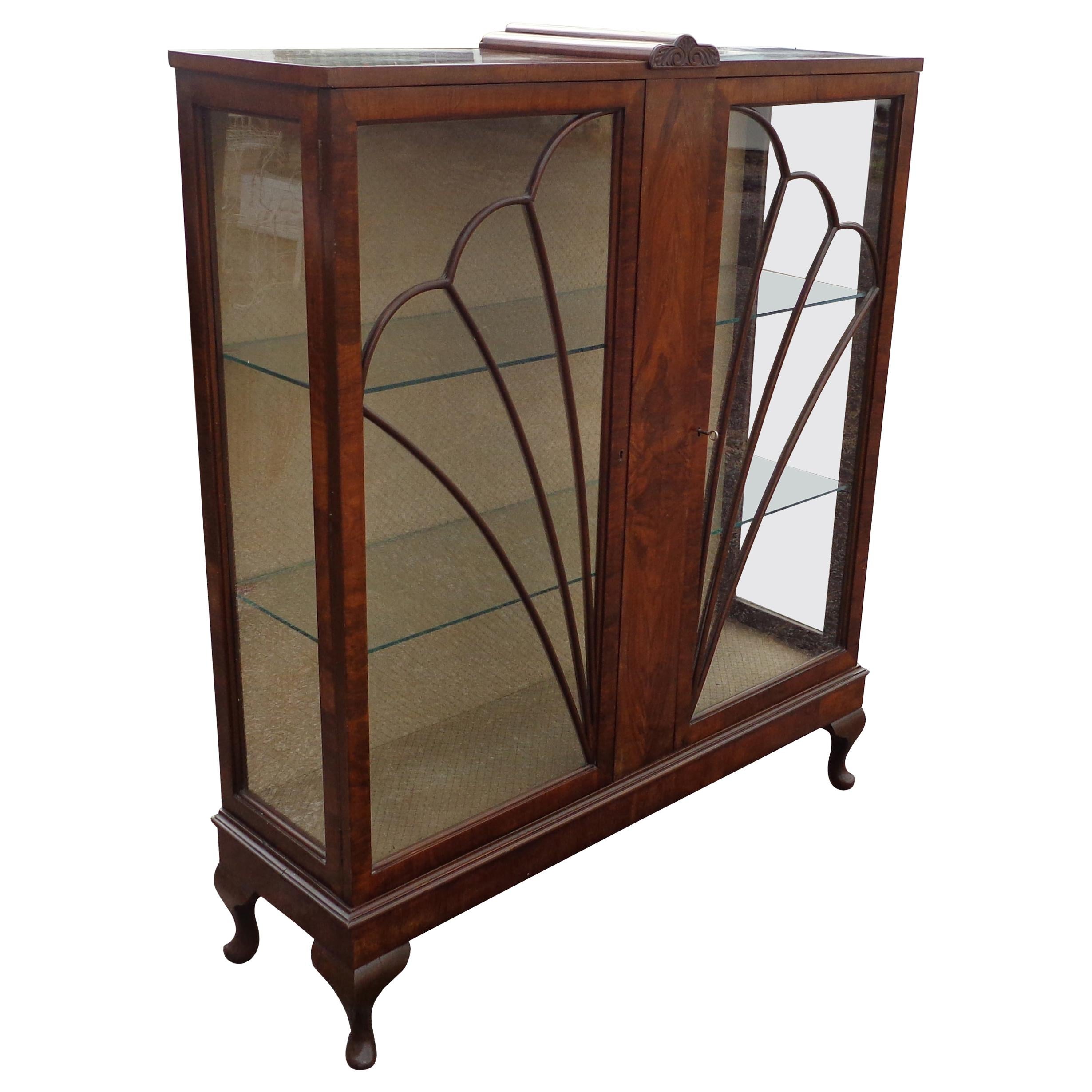 Queen Anne Style Art Deco Glass Display Bookcase