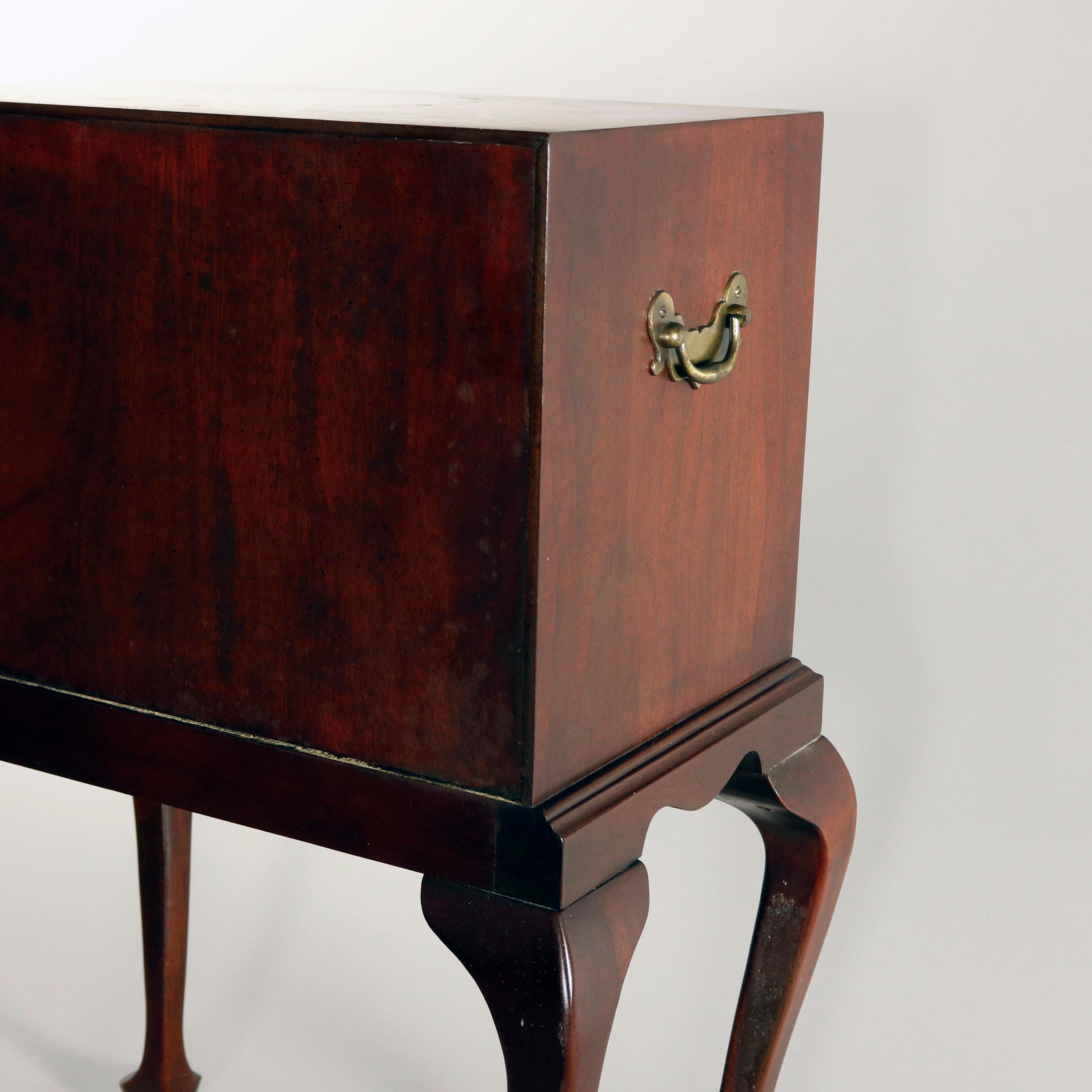 American Queen Anne Style Baker School Carved Mahogany & Bronze Silver Chest, circa 1930