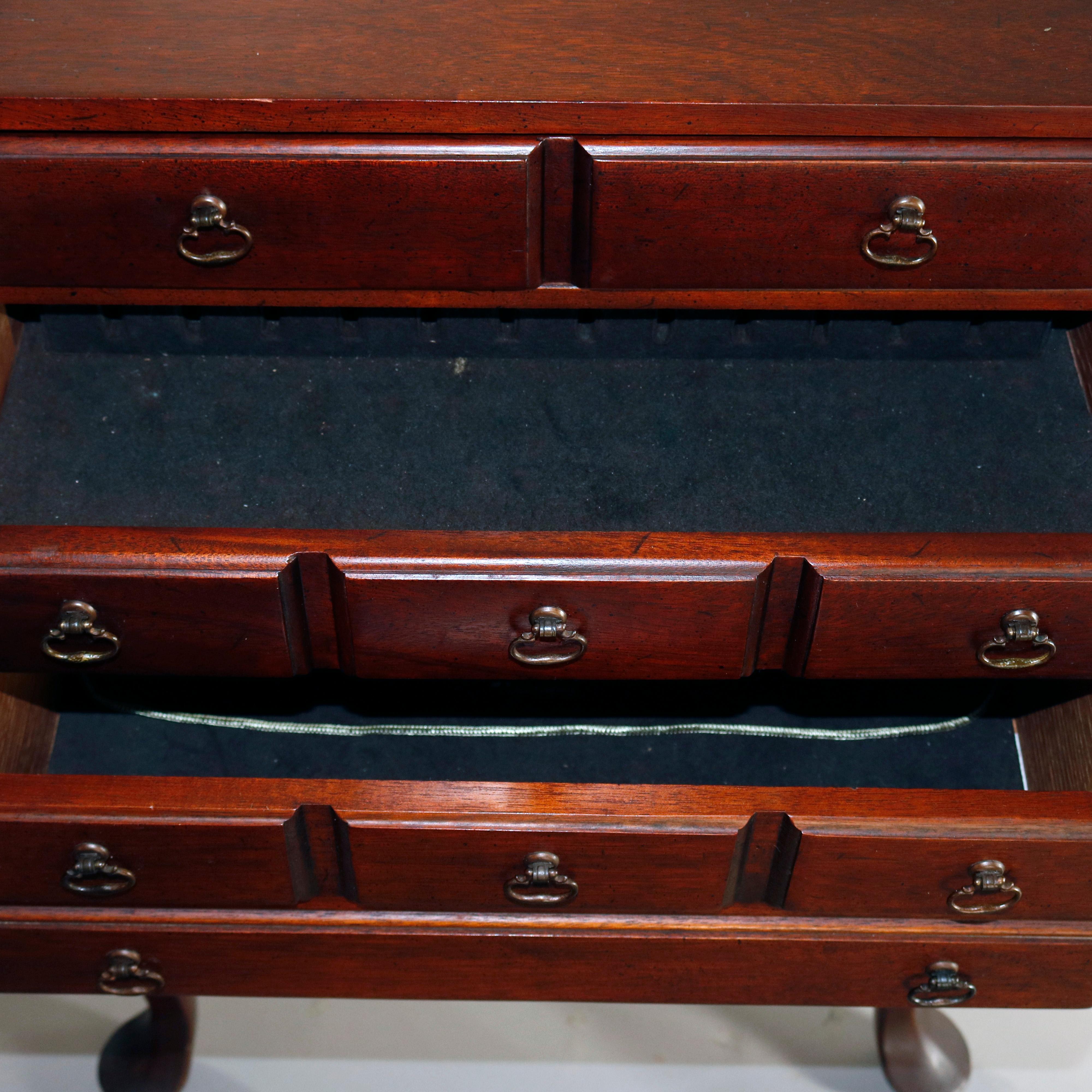 20th Century Queen Anne Style Baker School Carved Mahogany & Bronze Silver Chest, circa 1930