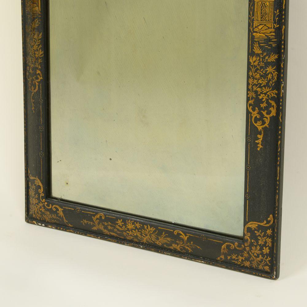 20th Century Queen Anne Style Black and Gilt Japanned Mirror