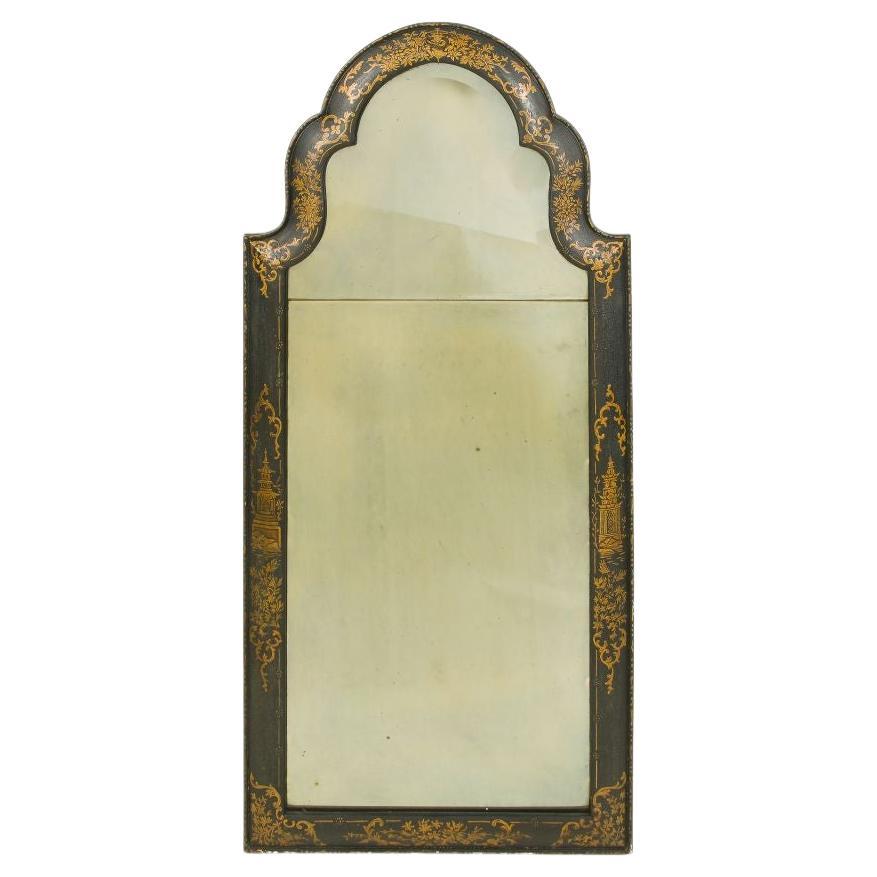 Queen Anne Style Black and Gilt Japanned Mirror