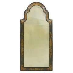 Antique Queen Anne Style Black and Gilt Japanned Mirror