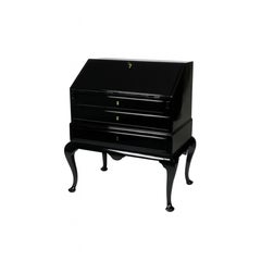 Queen Anne Style Black Lacquer Writing Desk, 20th Century