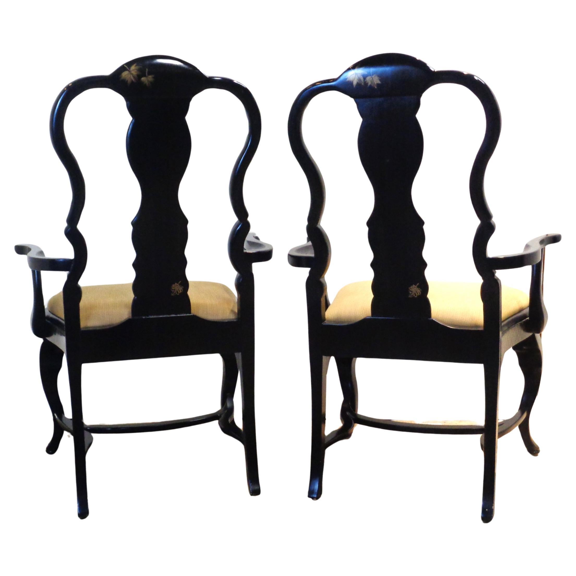 Queen Anne Style Chinoiserie Decorated Armchairs For Sale 3