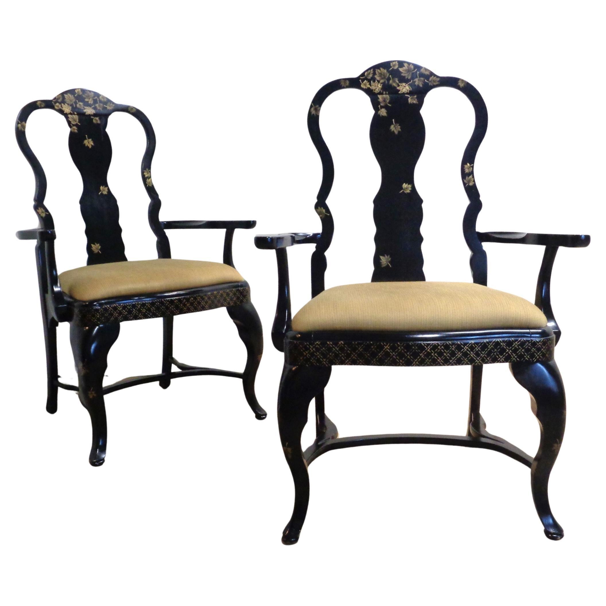 Queen Anne Style Chinoiserie Decorated Armchairs In Good Condition For Sale In Rochester, NY
