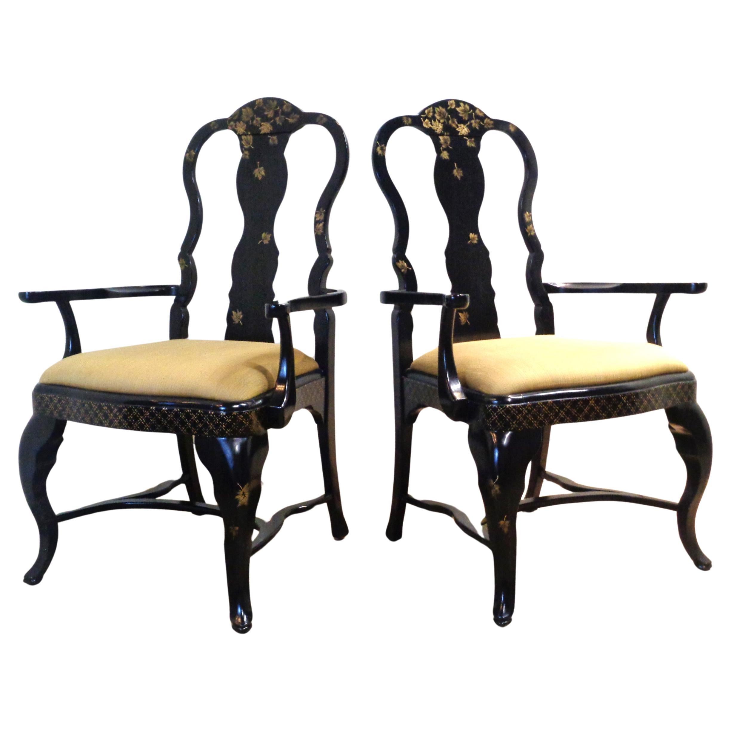 20th Century Queen Anne Style Chinoiserie Decorated Armchairs For Sale