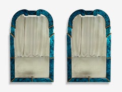 Queen Anne Style, Blue Antiqued Beveled Glass, Venetian Wall Mirrors, 21st C.