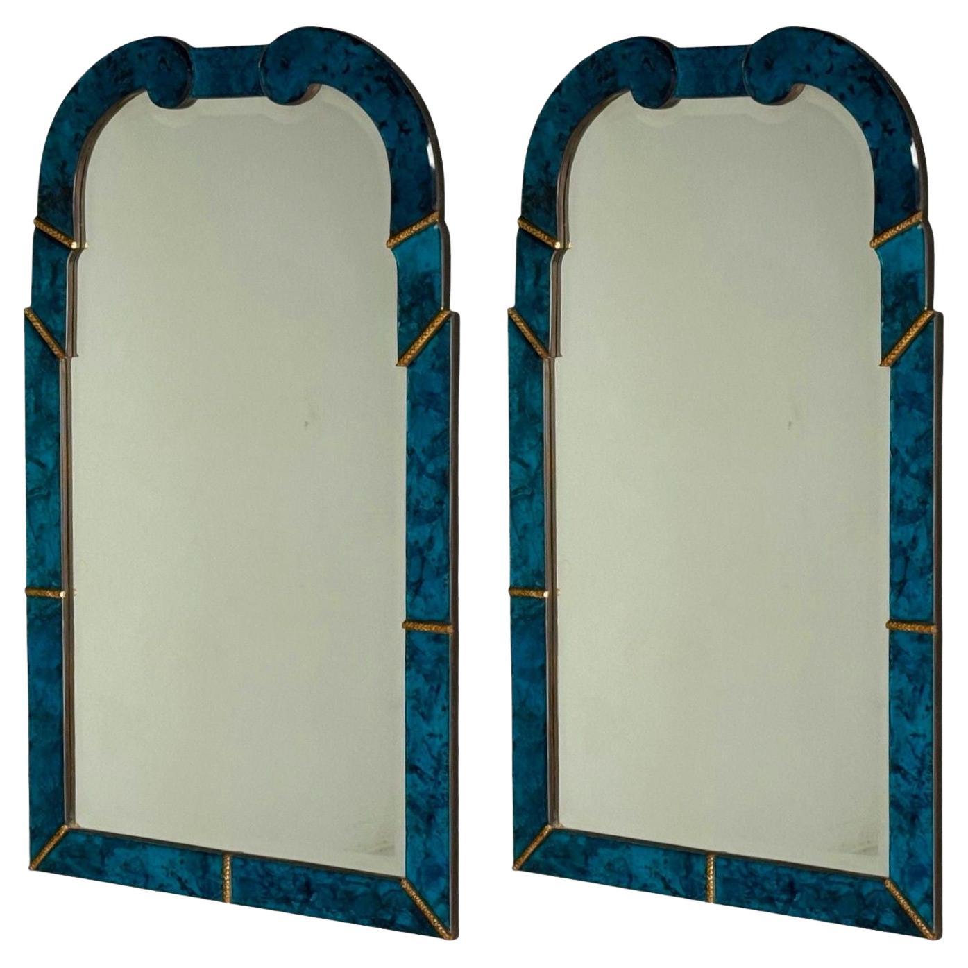 Stile Queen Anne, vetro smussato blu anticato, specchi da parete veneziani, 21° C. in vendita