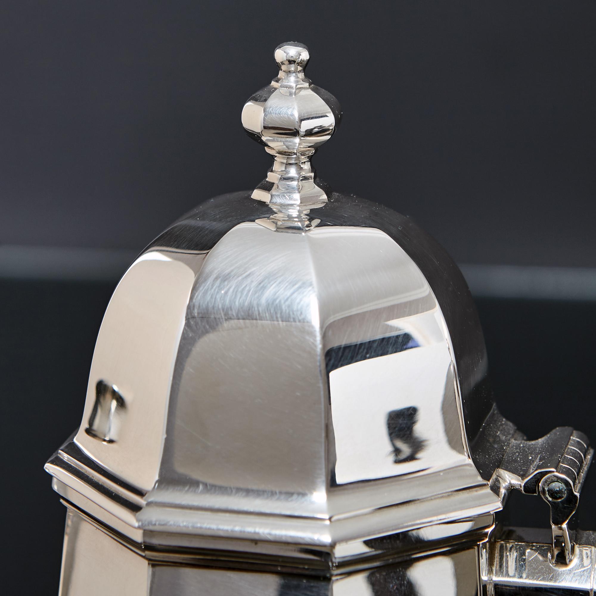 British Queen Anne style Britannia silver coffee pot For Sale