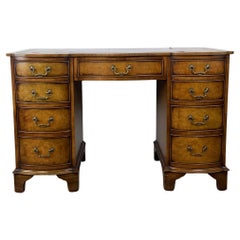 Queen Anne Style Burl Walnut Writing Desk with Serpentine Front and Leather Top