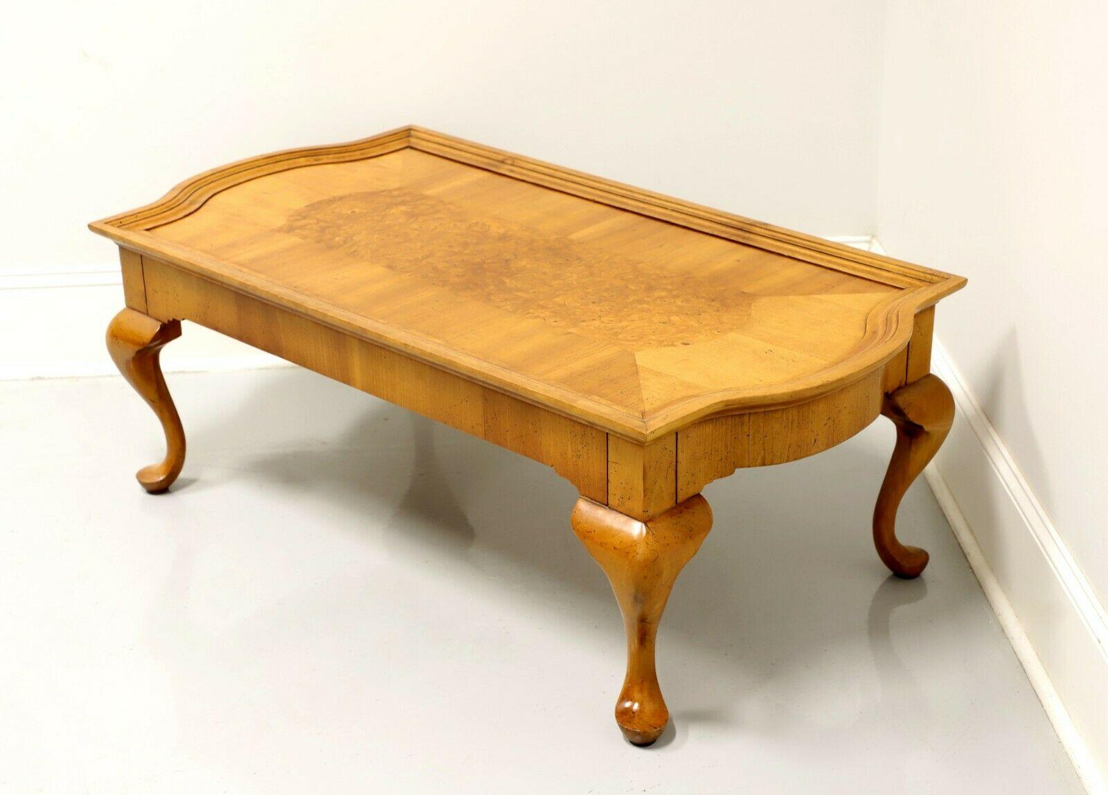 Queen Anne Style Burl Wood Coffee Cocktail Table at 1stDibs