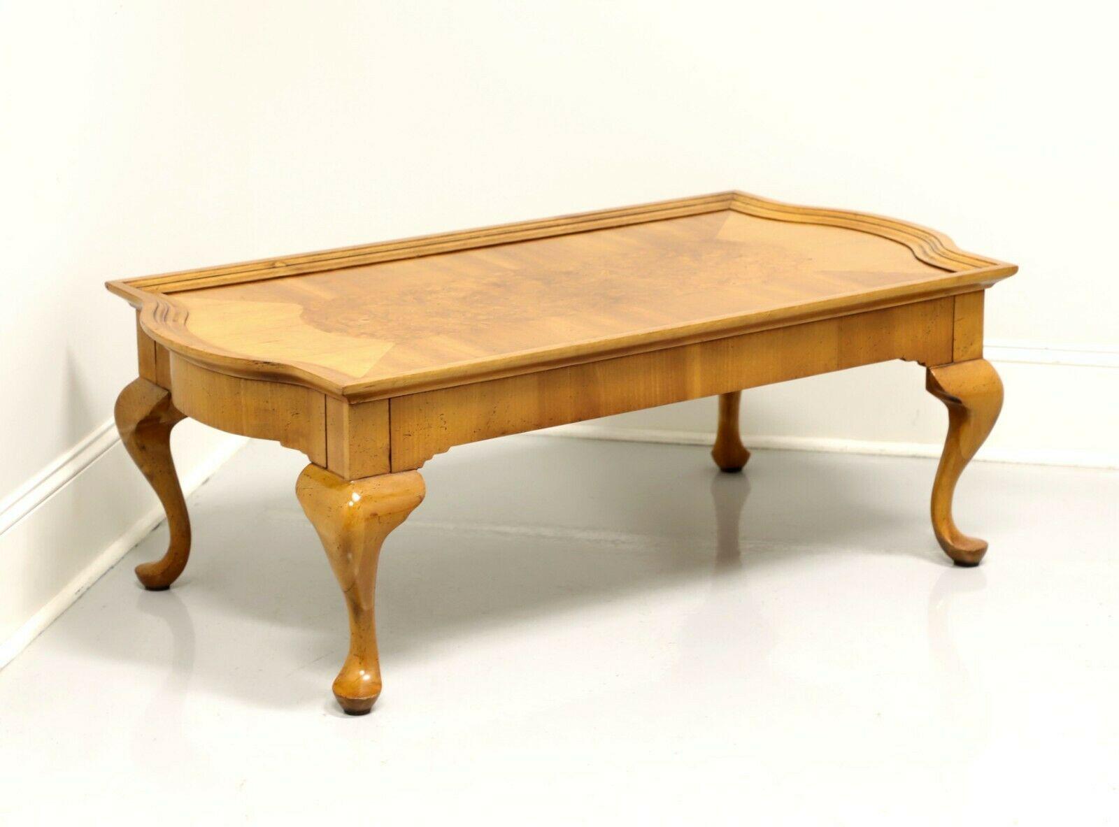 Queen Anne Style Burl Wood Coffee Cocktail Table at 1stDibs