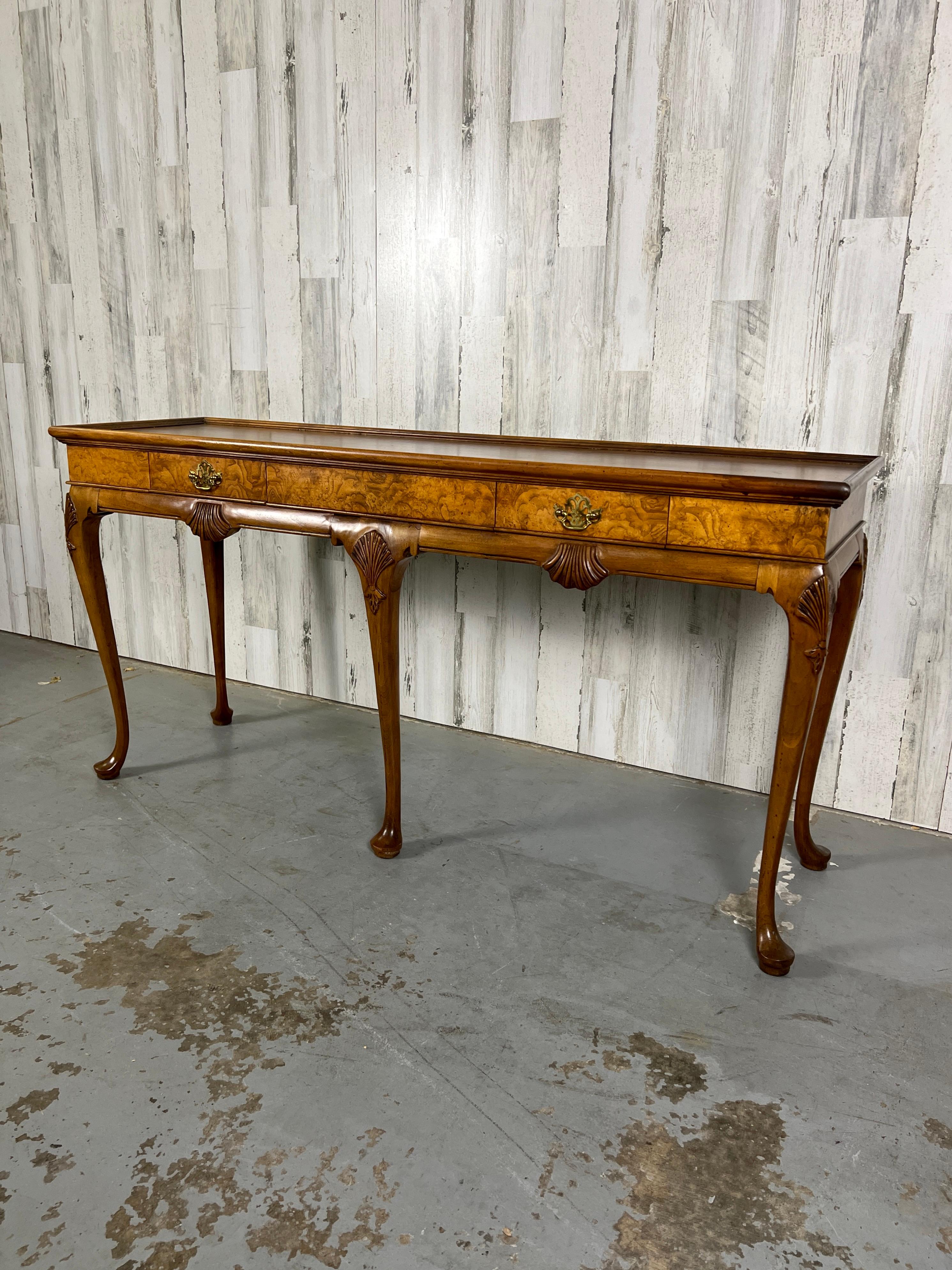 Queen Anne Style Burl-Wood Console Table by Baker 9