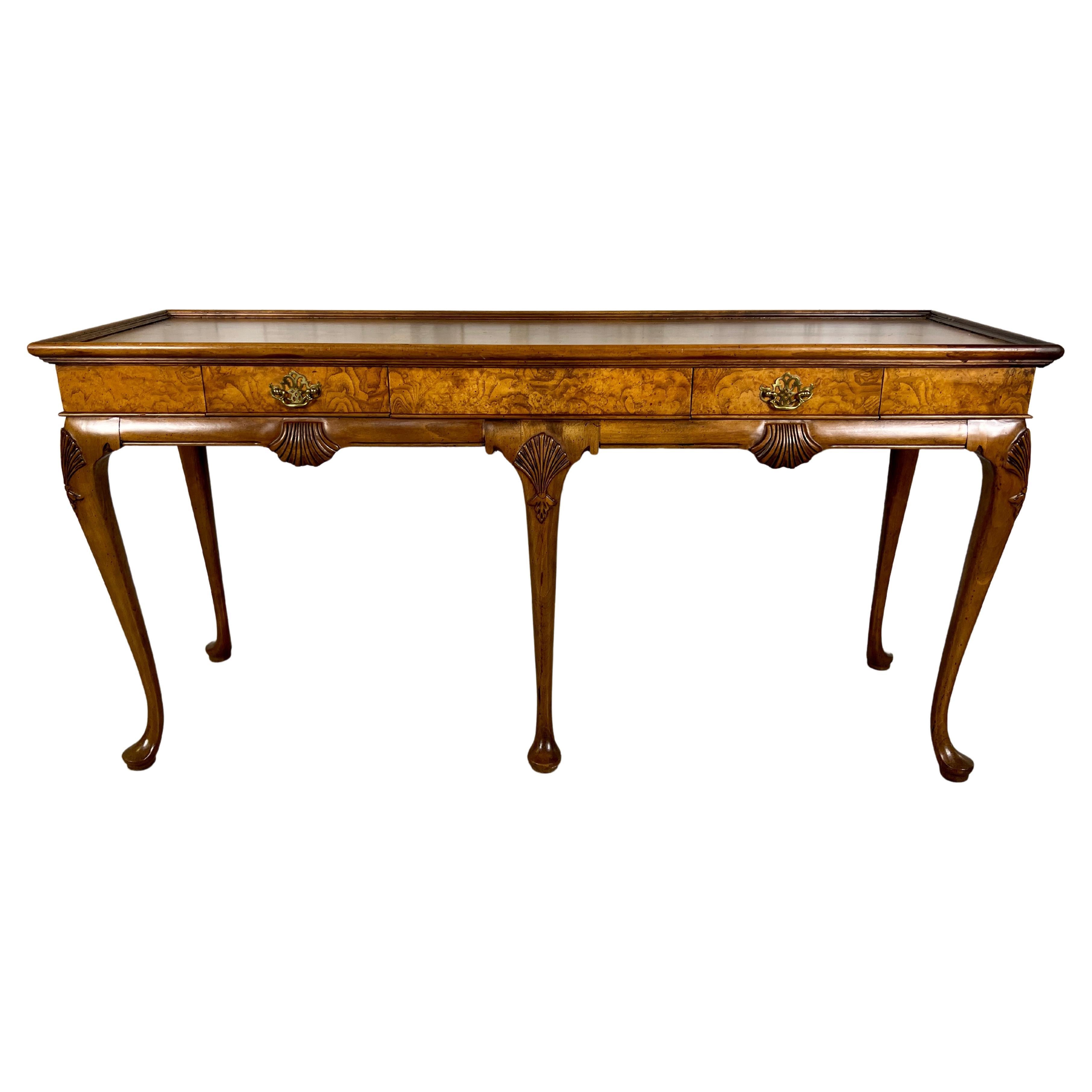 Queen Anne Style Burl-Wood Console Table by Baker