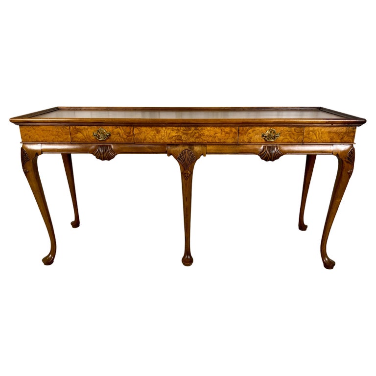 Queen Anne Style BurlWood Console Table by Baker at 1stDibs
