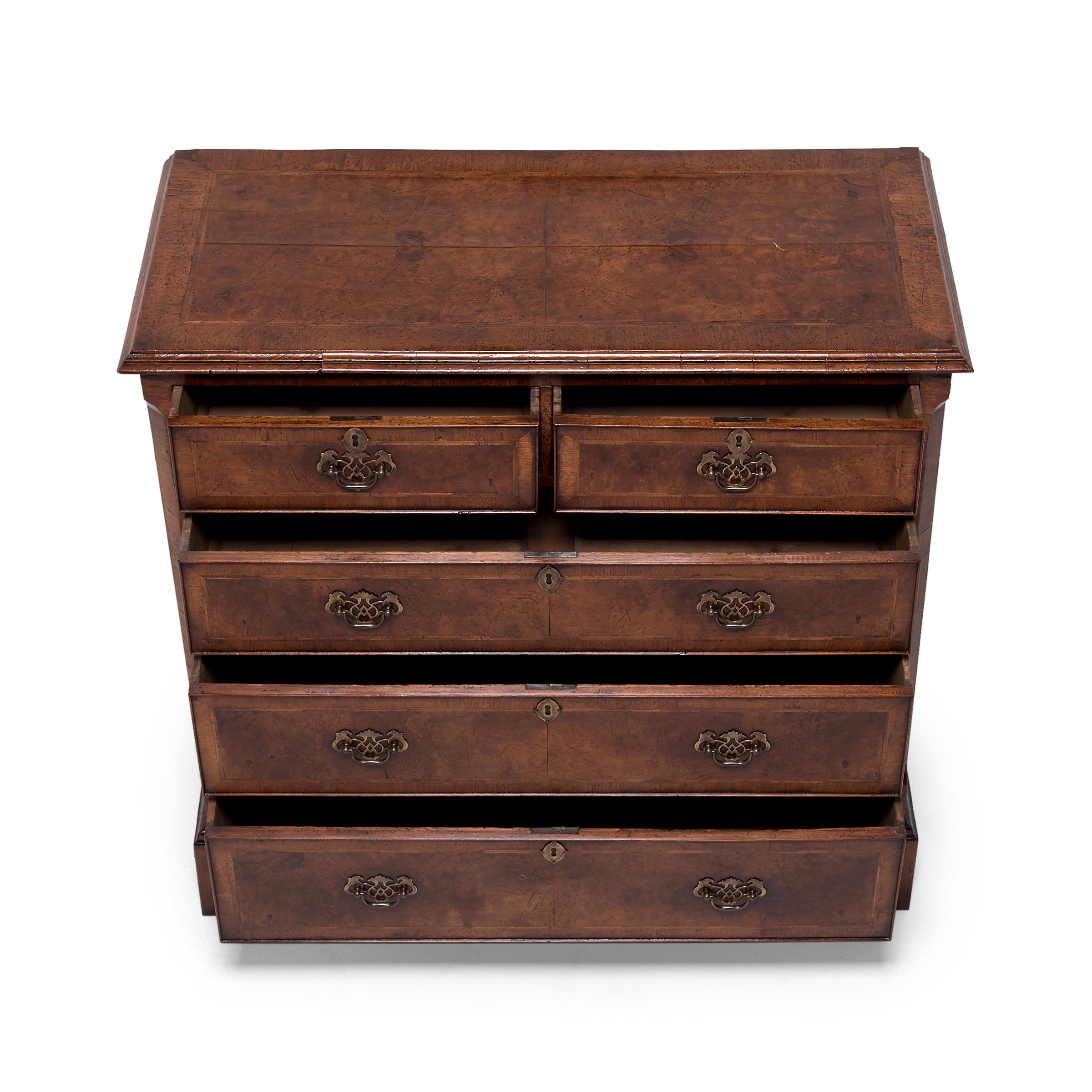 British Queen Anne Style Burled Walnut Chest of Drawers, c. 1800 For Sale