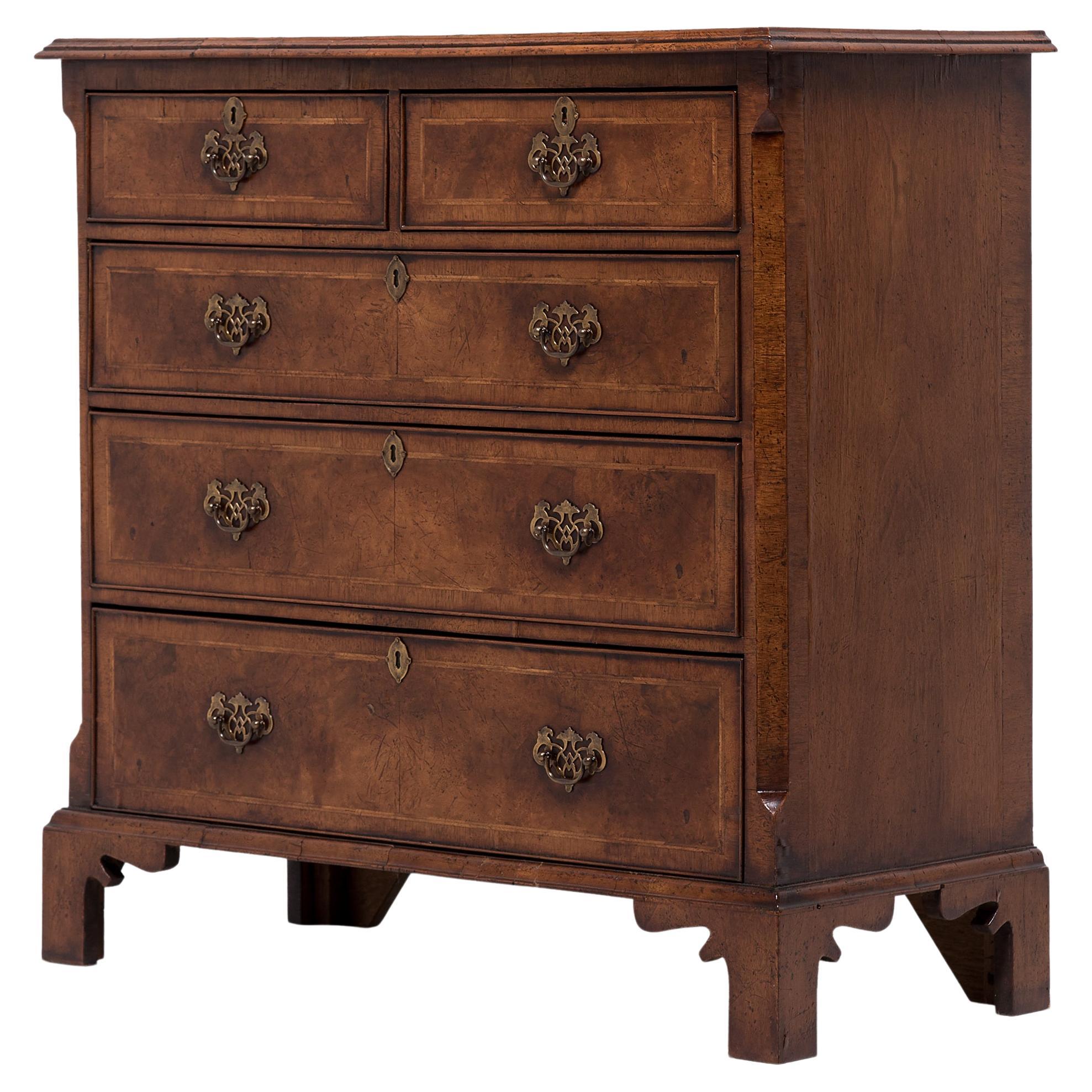 Queen Anne Style Burled Walnut Chest of Drawers, c. 1800 For Sale