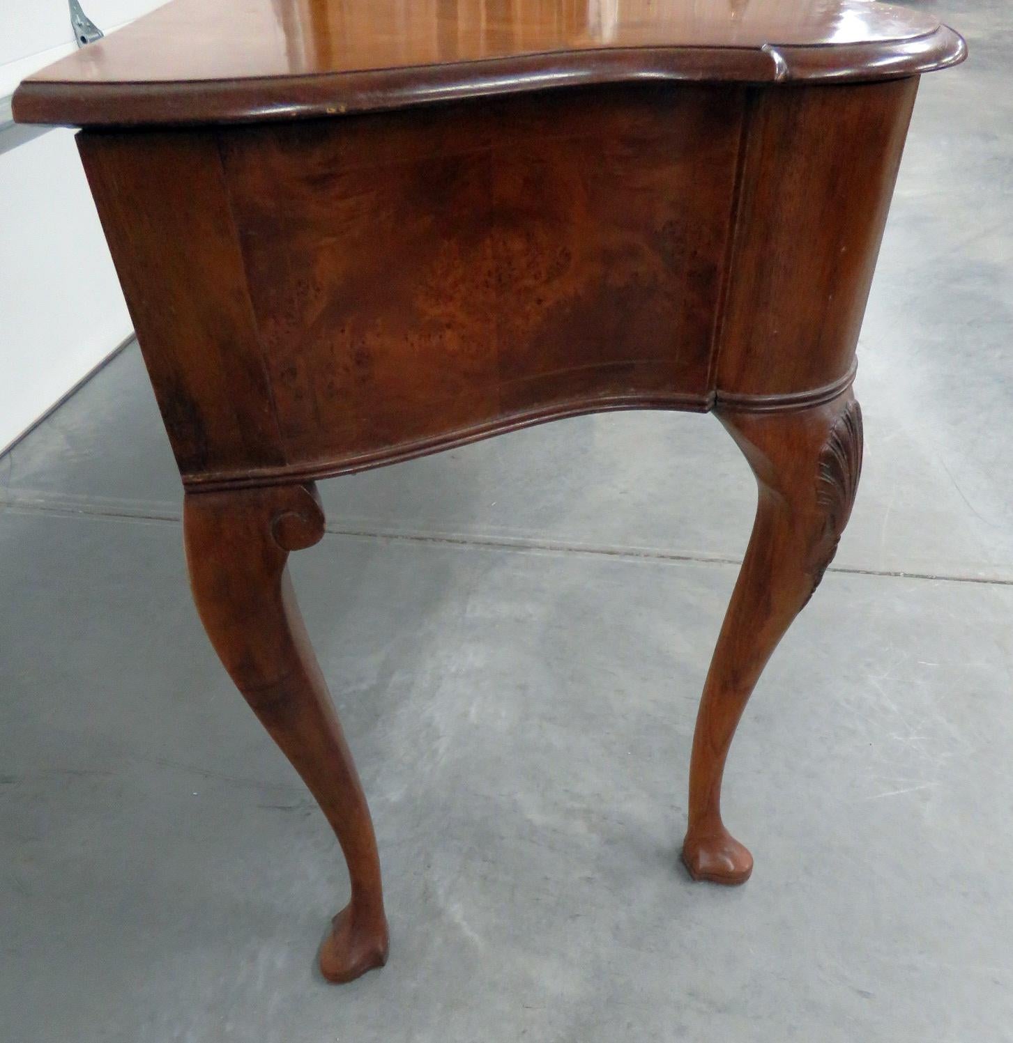 20th Century Queen Anne Style Burled Walnut Console Table