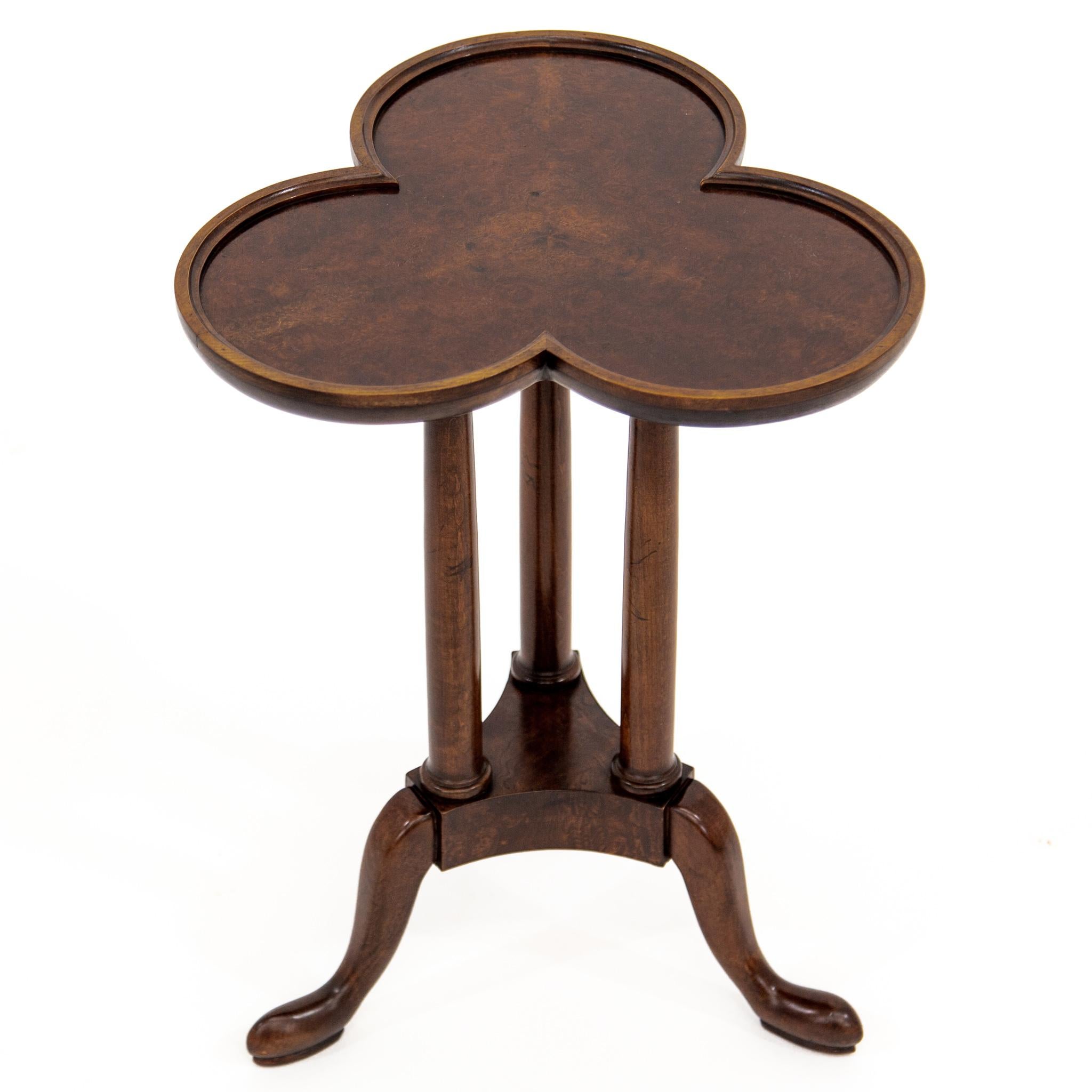 Queen Anne Style Burled Walnut Trefoil Side Table by Baker Furniture 4