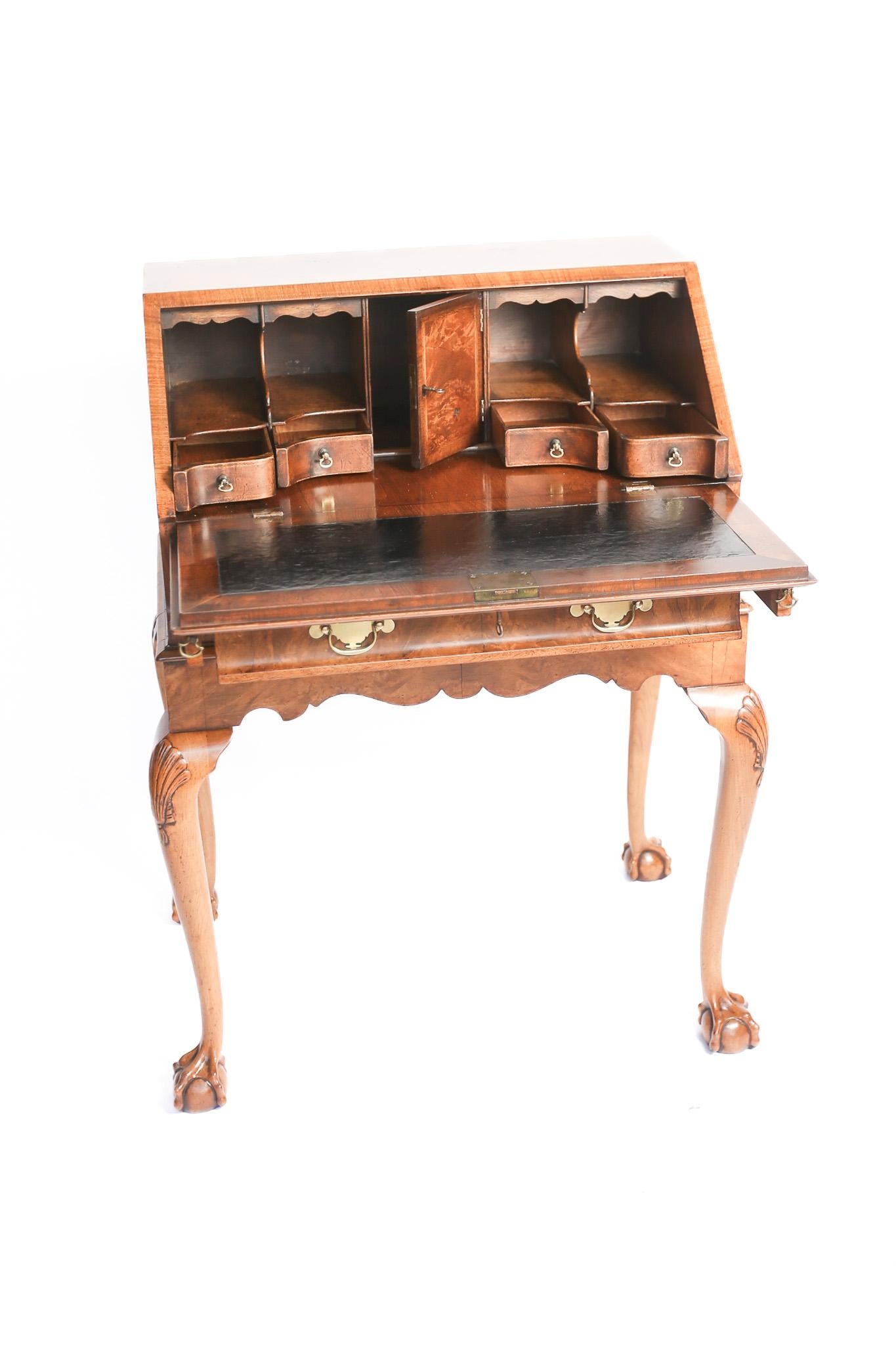 Queen Anne Style Burr Walnut Bureau on stand C.1920s For Sale 1