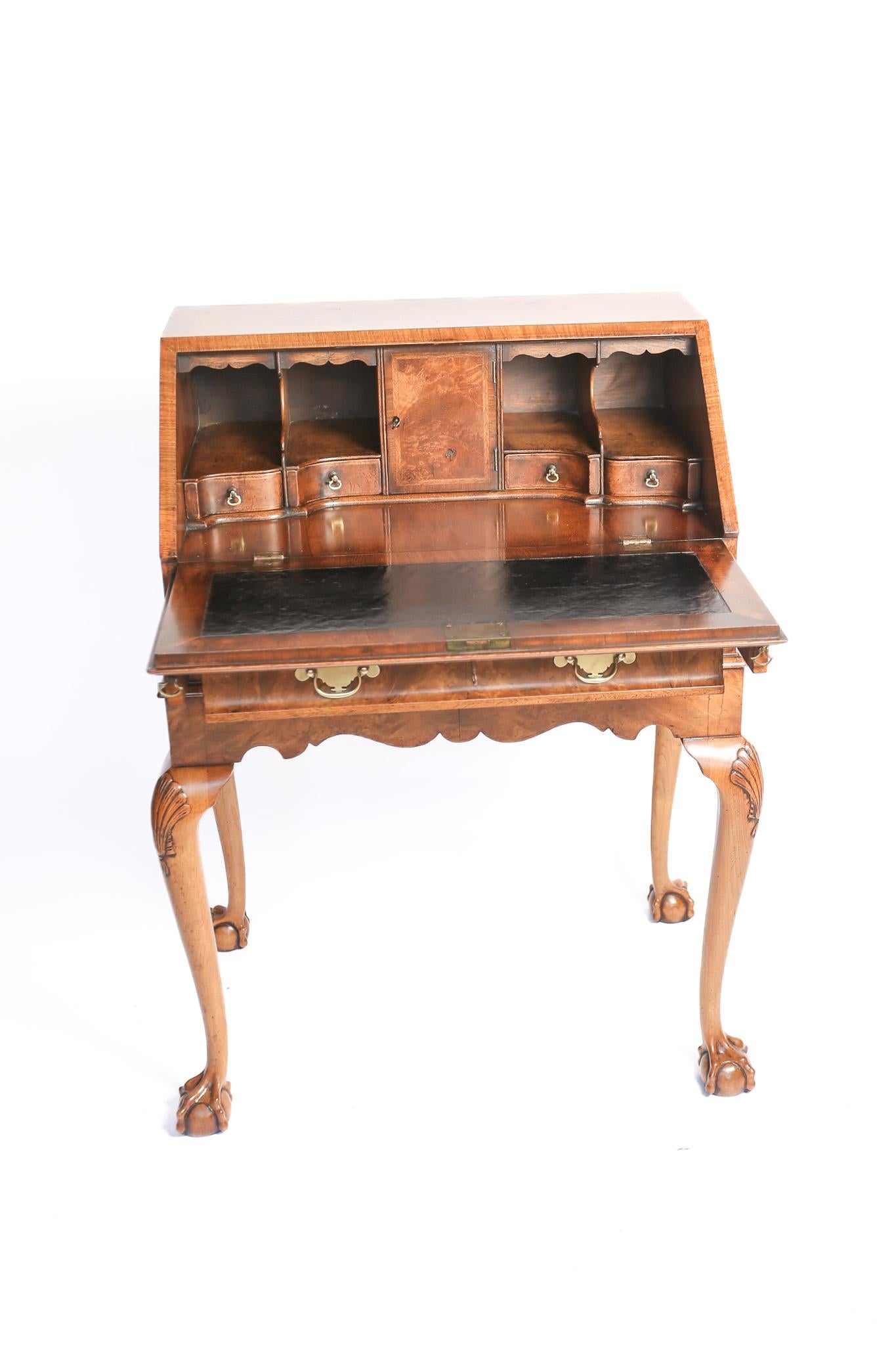 Queen Anne Style Burr Walnut Bureau on stand C.1920s For Sale 2