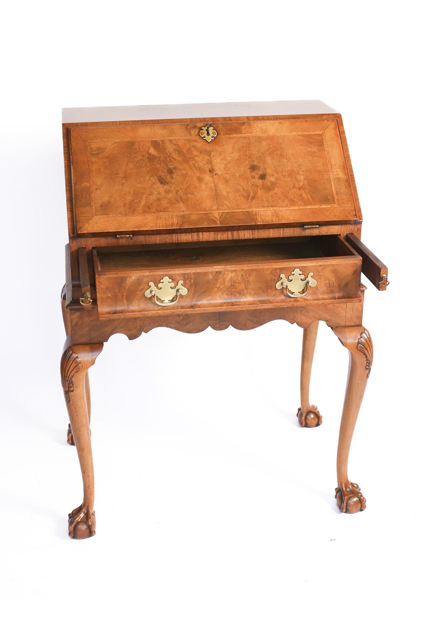 Queen Anne Style Burr Walnut Bureau on stand C.1920s For Sale 3
