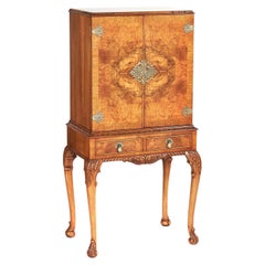 Queen Anne Style Burr Walnut & carved Cocktail Cabinet 