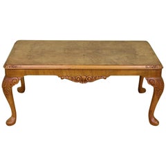 Vintage Queen Anne Style Burr Walnut Coffee Table