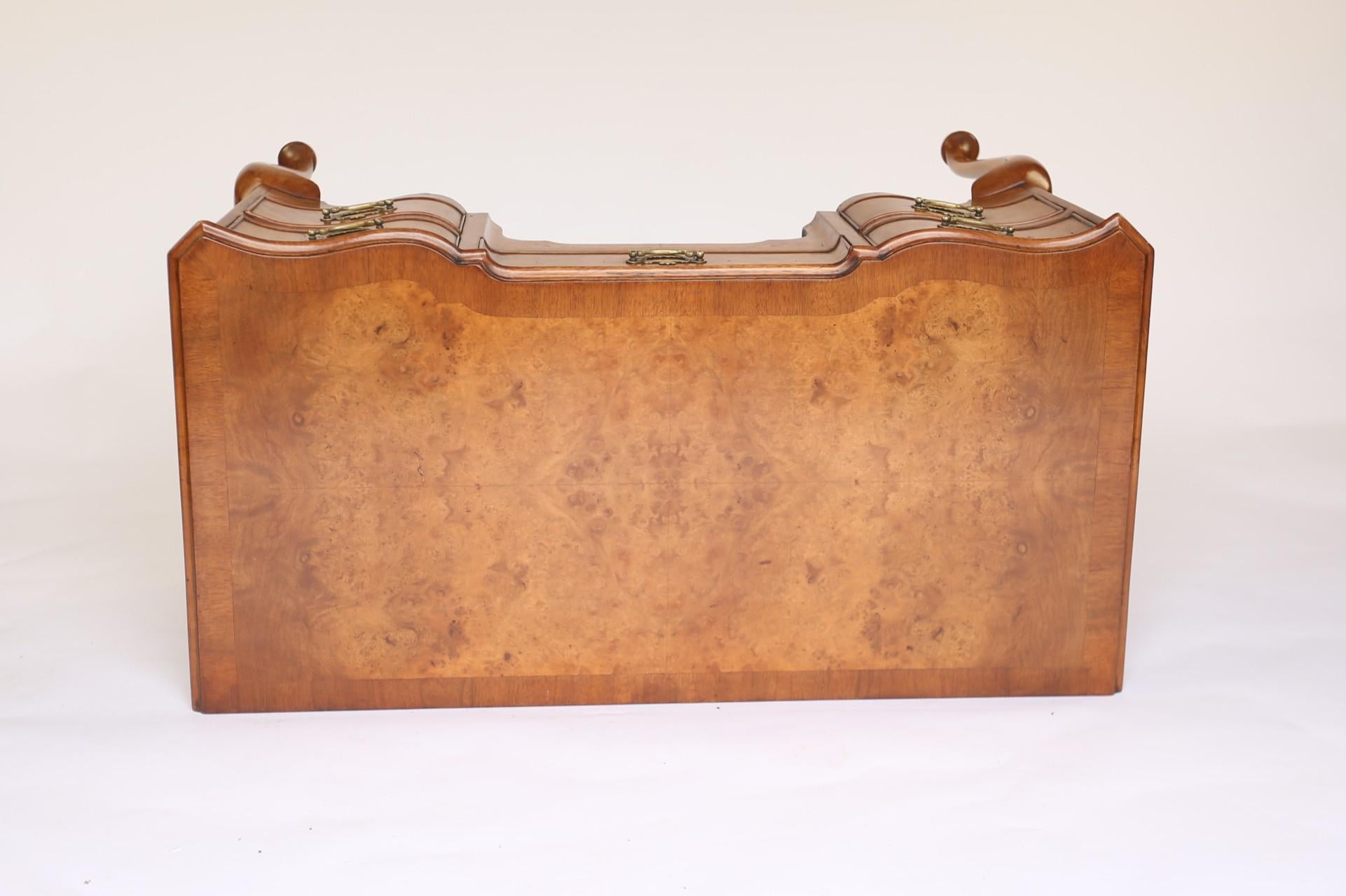 Queen Anne Style Burr Walnut Dressing Table with Stool circa 1930s 1