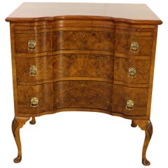 Queen Anne Style Burr Walnut Serpentine Fronted Chest of Drawers