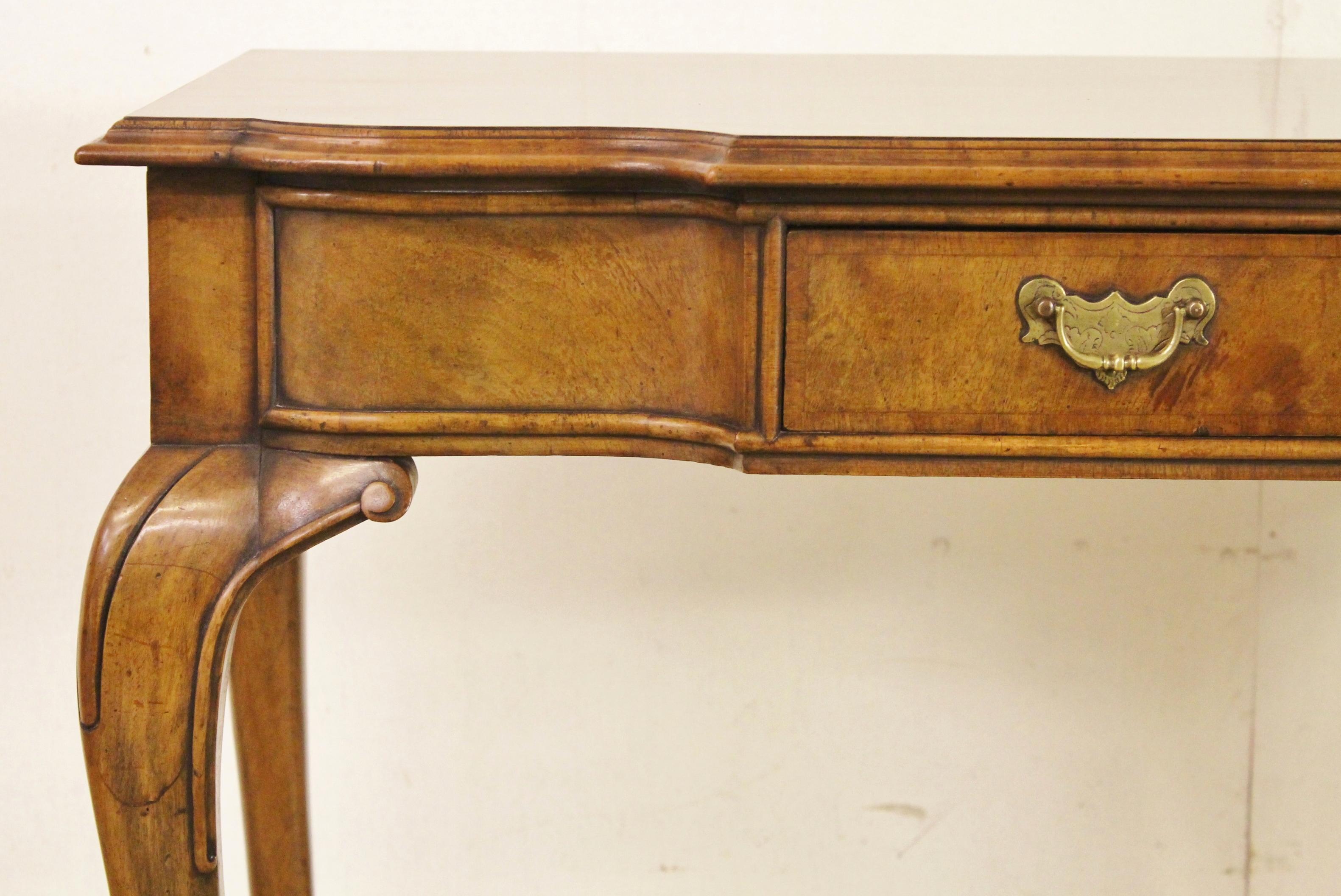 Queen Anne Style Burr Walnut Serpentine Fronted Console Table 4