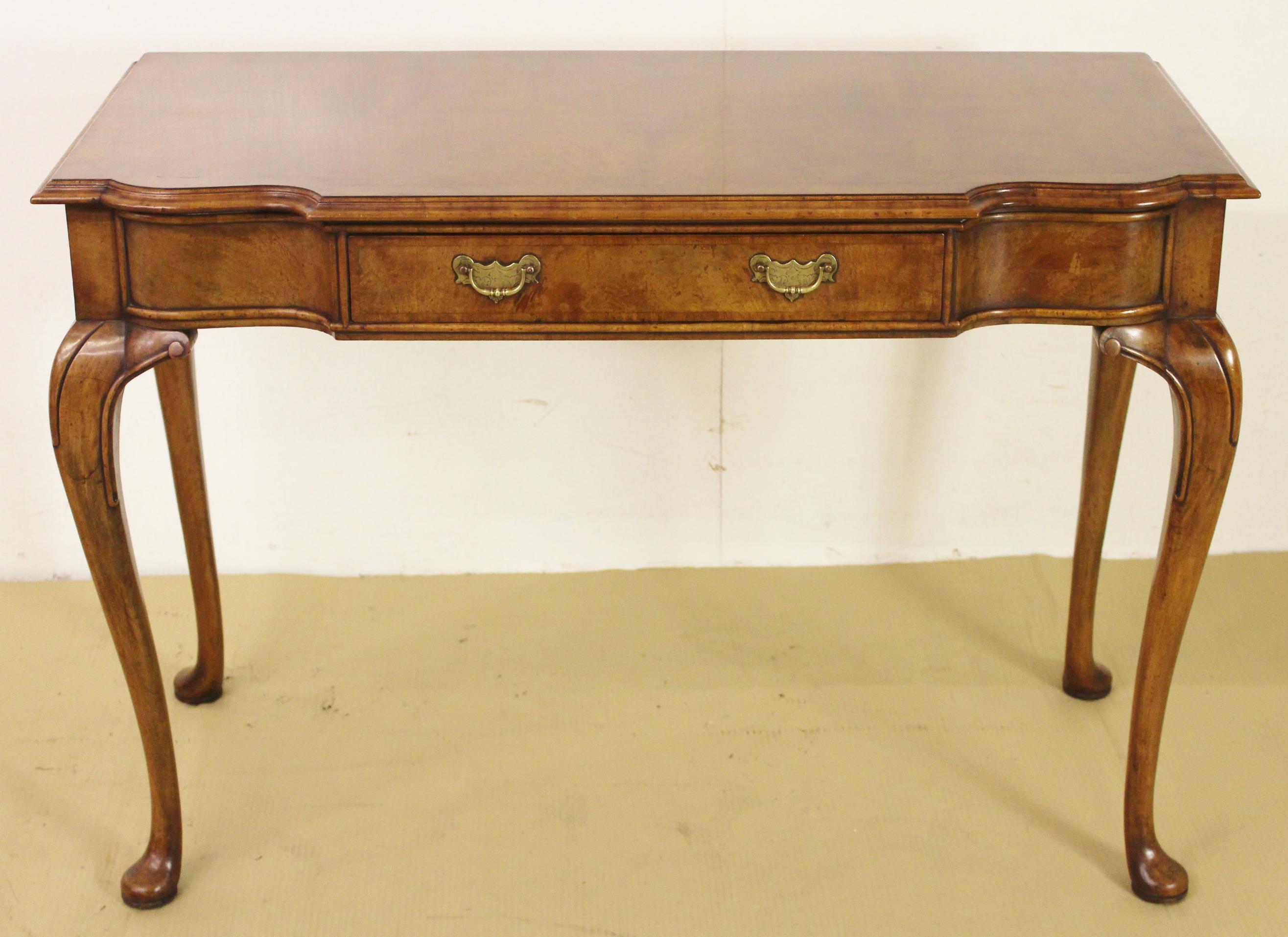 Queen Anne Style Burr Walnut Serpentine Fronted Console Table 2