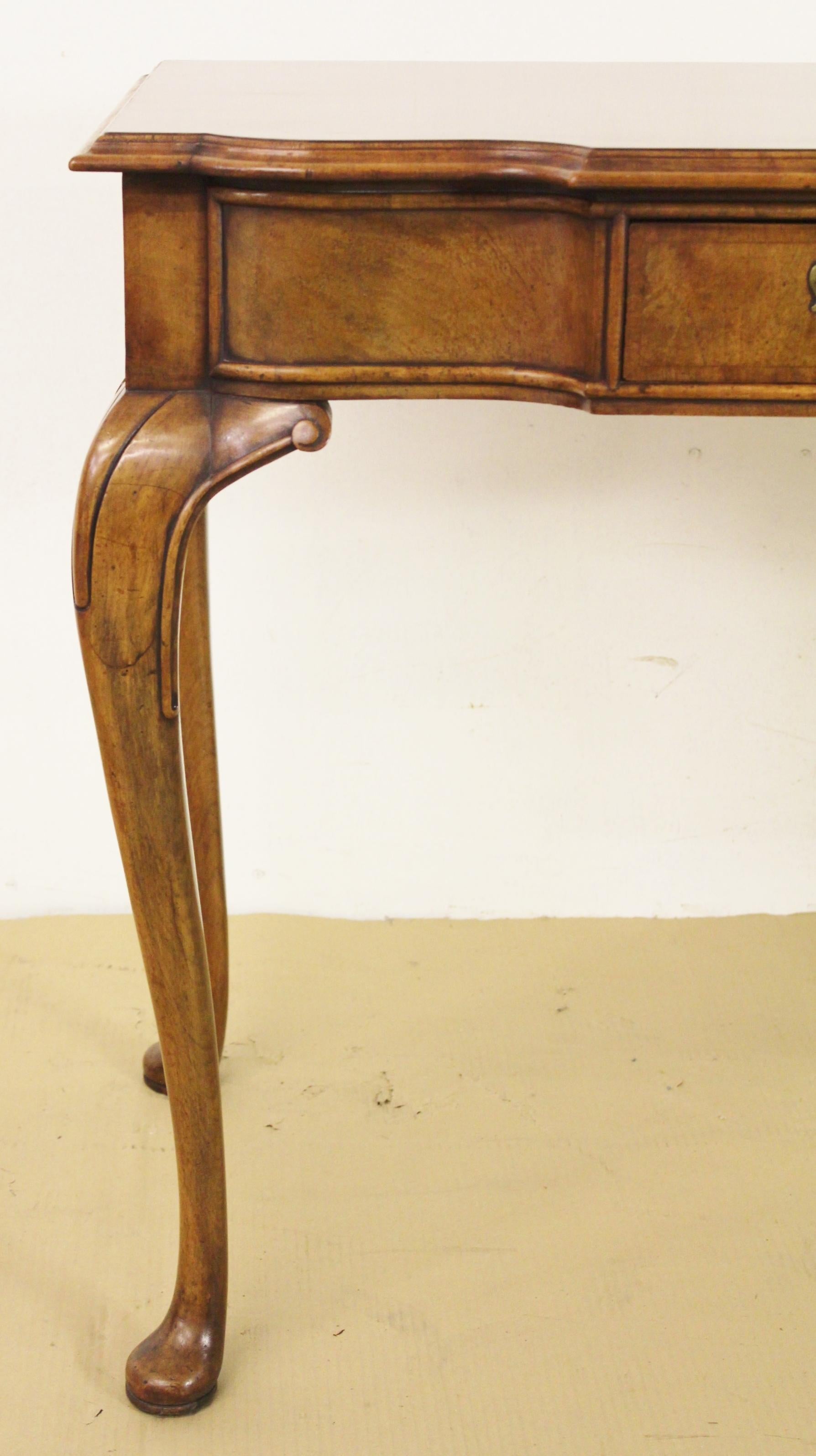 Queen Anne Style Burr Walnut Serpentine Fronted Console Table 3