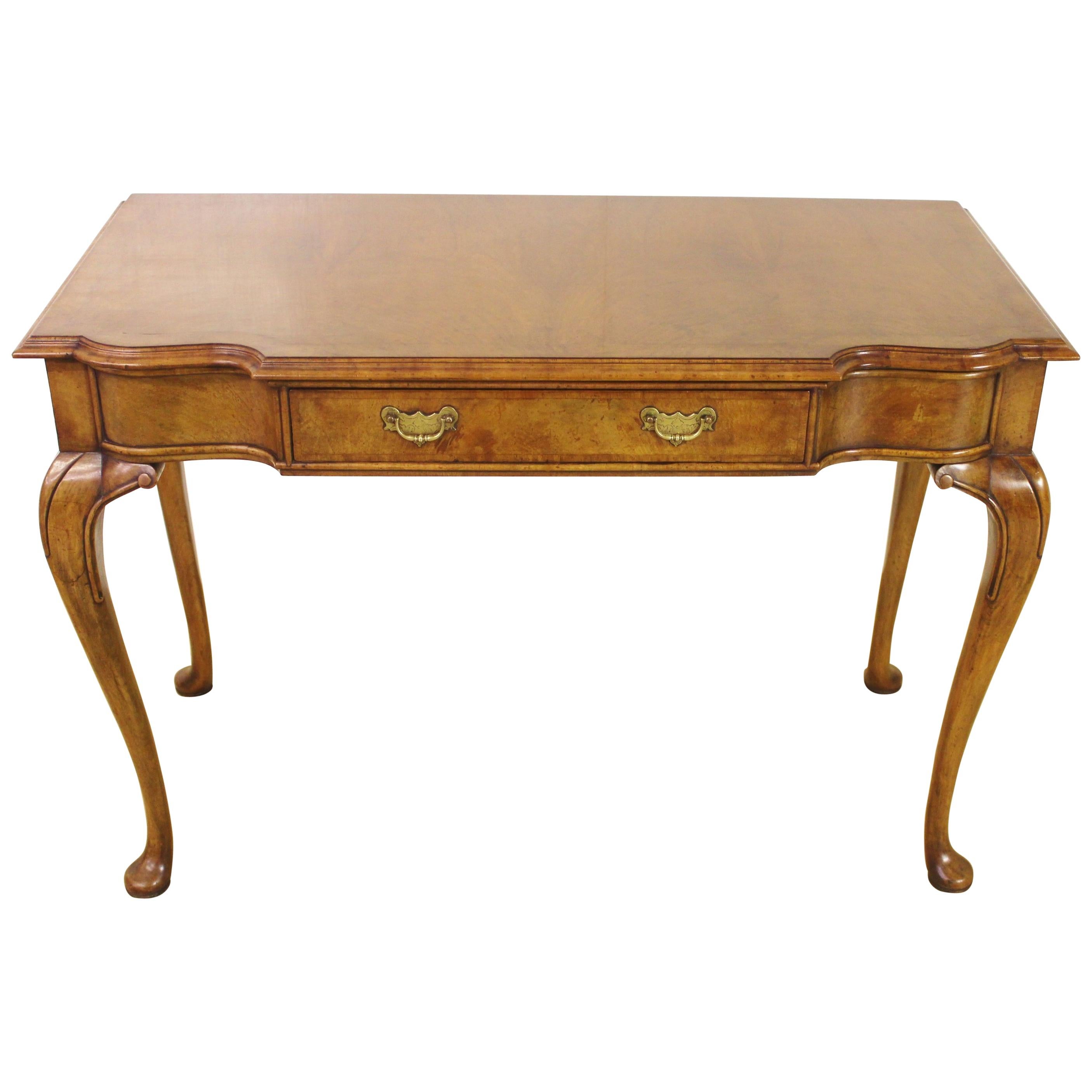 Queen Anne Style Burr Walnut Serpentine Fronted Console Table