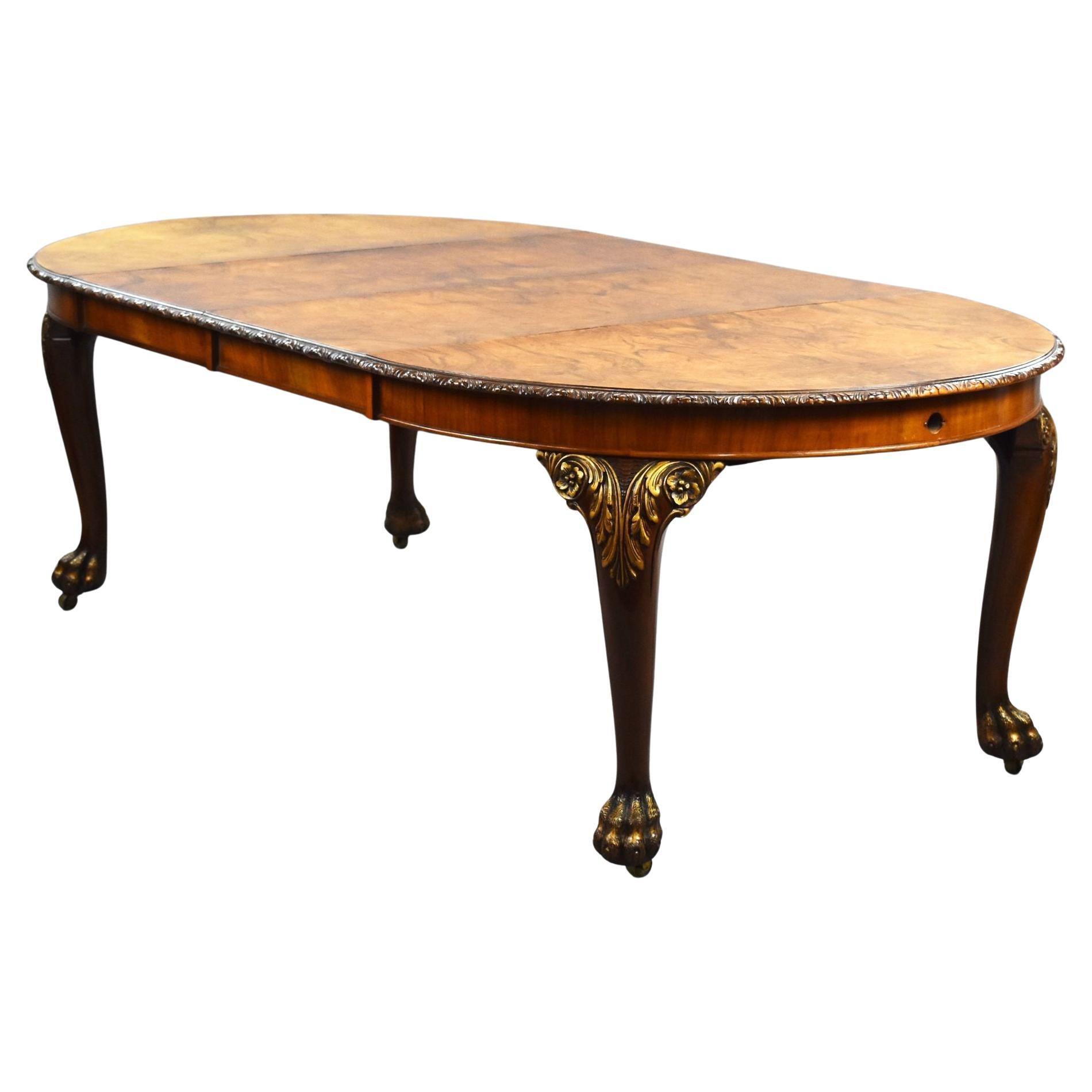 Queen Anne Style Burr Walnut Wind out Extending Dining Table 
Four Chairs