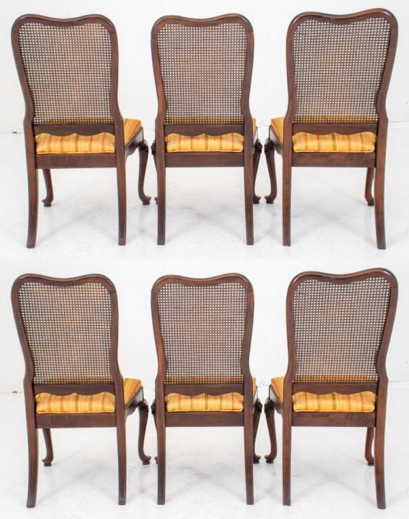 Silk Queen Anne Style Caned Dining Chairs, 6