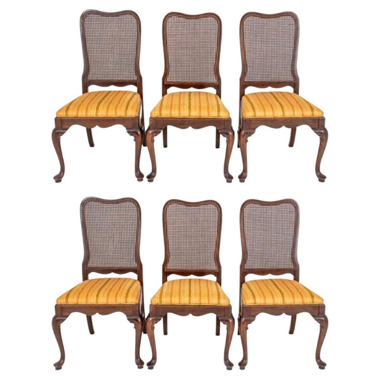 Queen Anne Style Caned Dining Chairs, 6 For Sale at 1stDibs