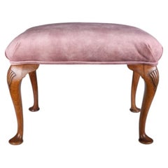 Queen Anne Style Carved Dressing Table Stool in Pink Velvet