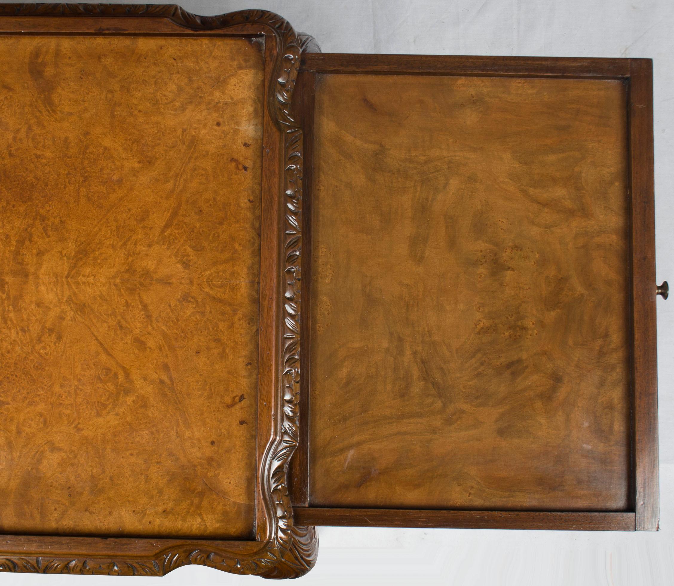 English Queen Anne Style Carved Walnut Cocktail Coffee Table For Sale