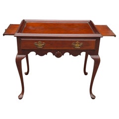 Queen Anne Style Cherry Tea Table with Pull-out Trays