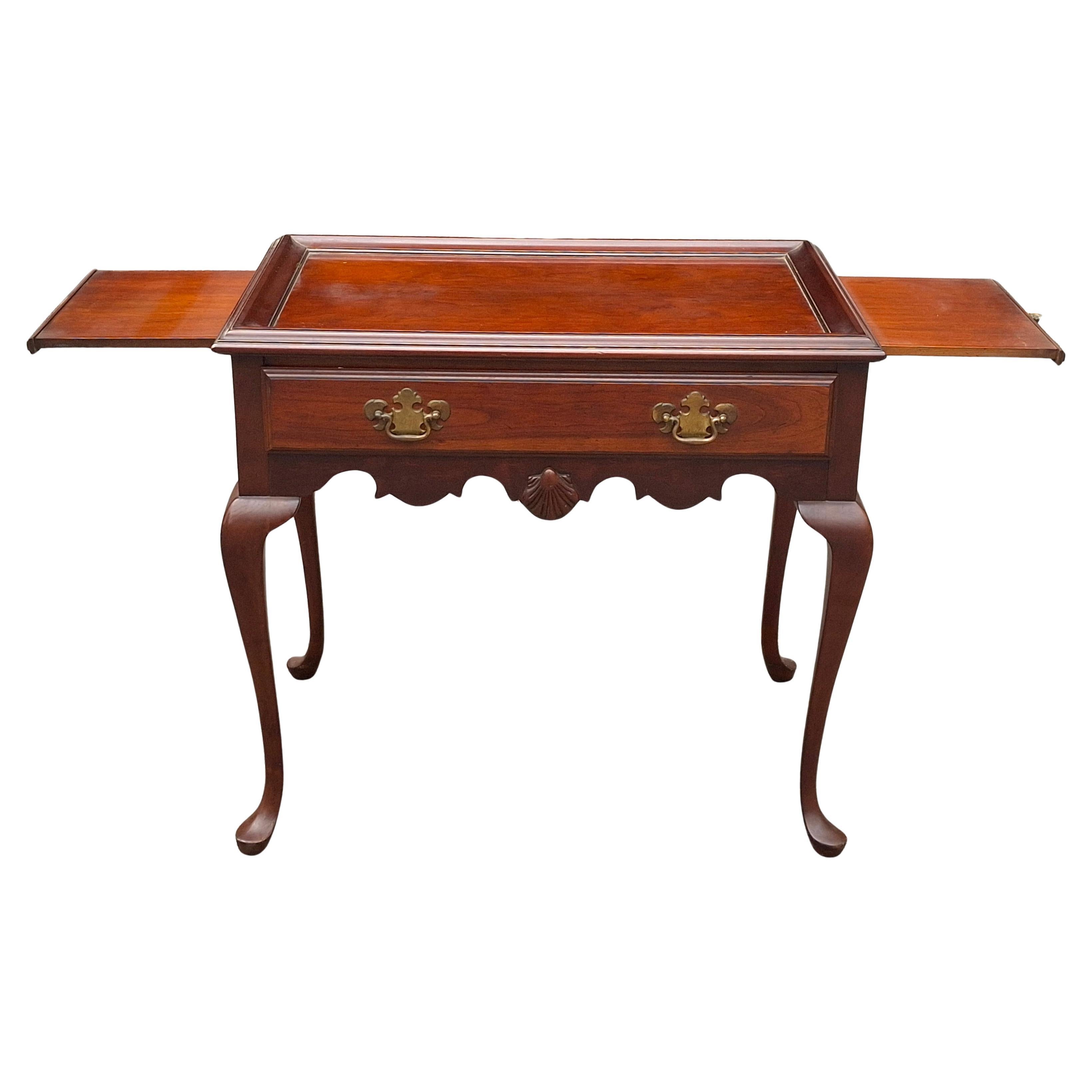 Queen Anne Style Cherry Tea Table with Pull-out Trays