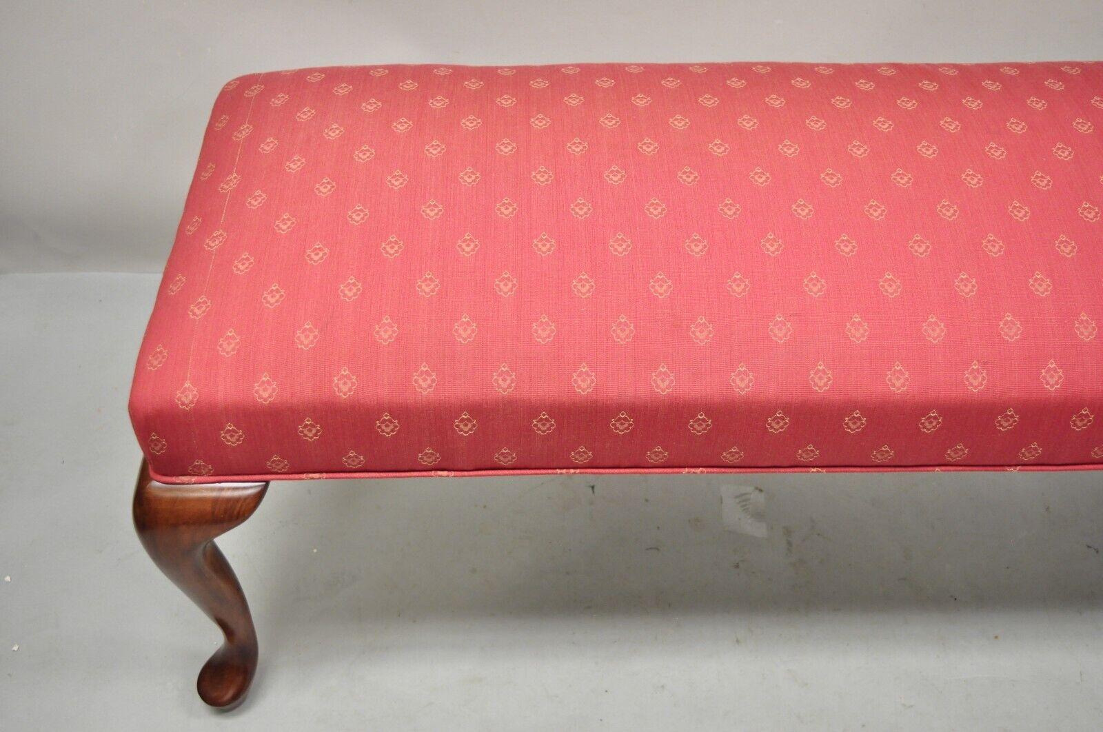 Fabric Queen Anne Style Cherry Wood Red Window Bench