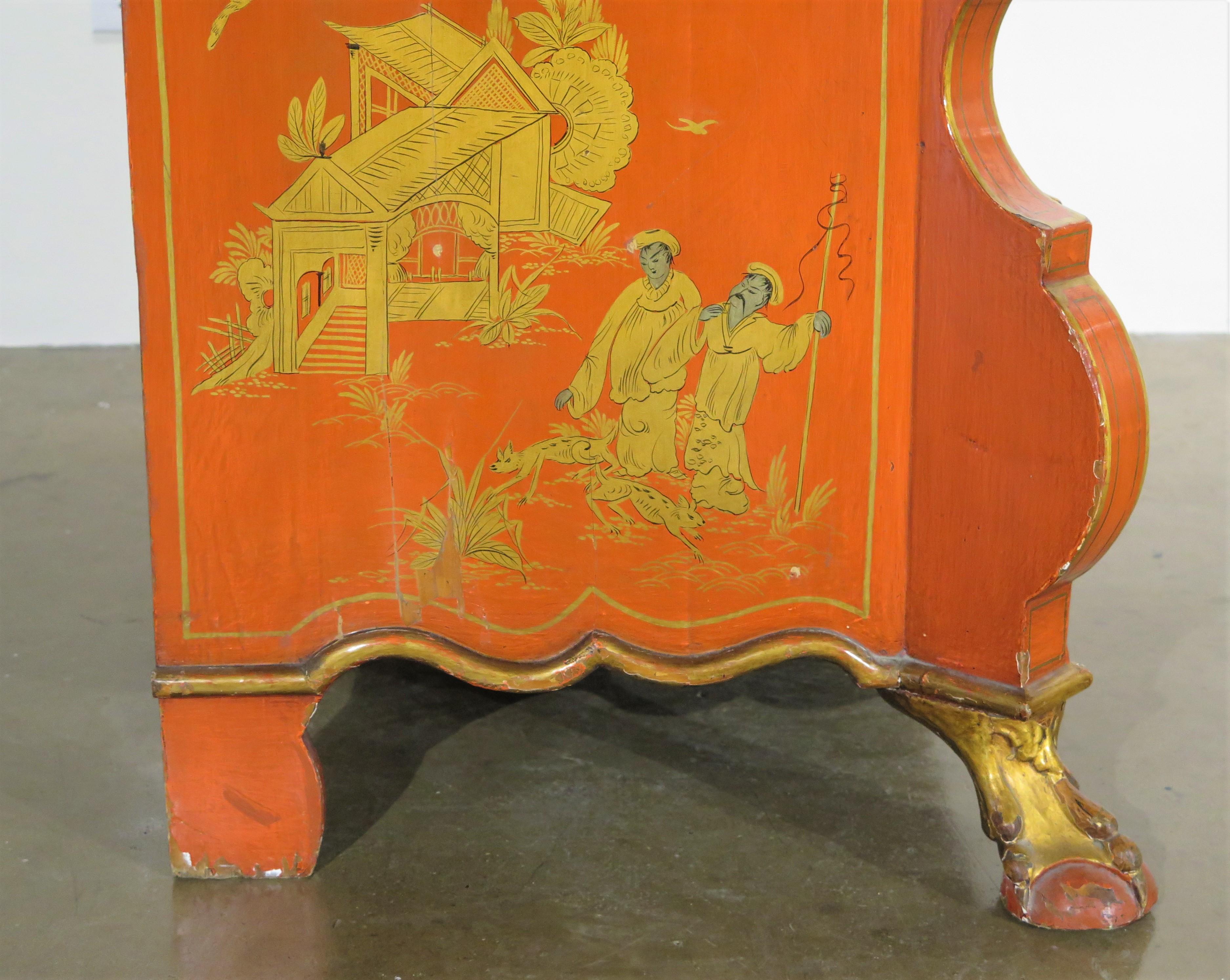 Queen Anne-Style Chinese Red Chinoiserie Desk and Bookcase 5